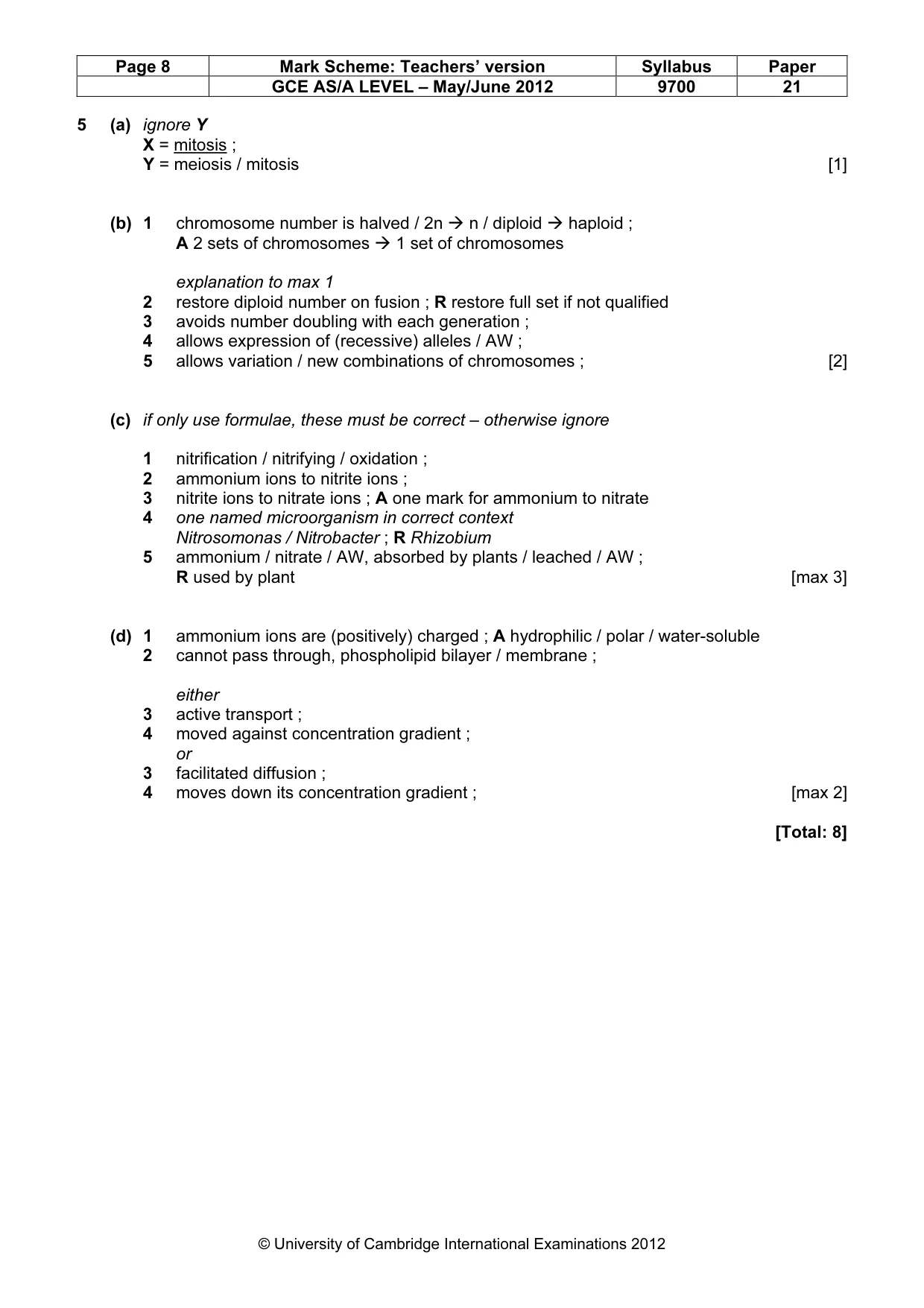 Mark scheme, page 8 of 9