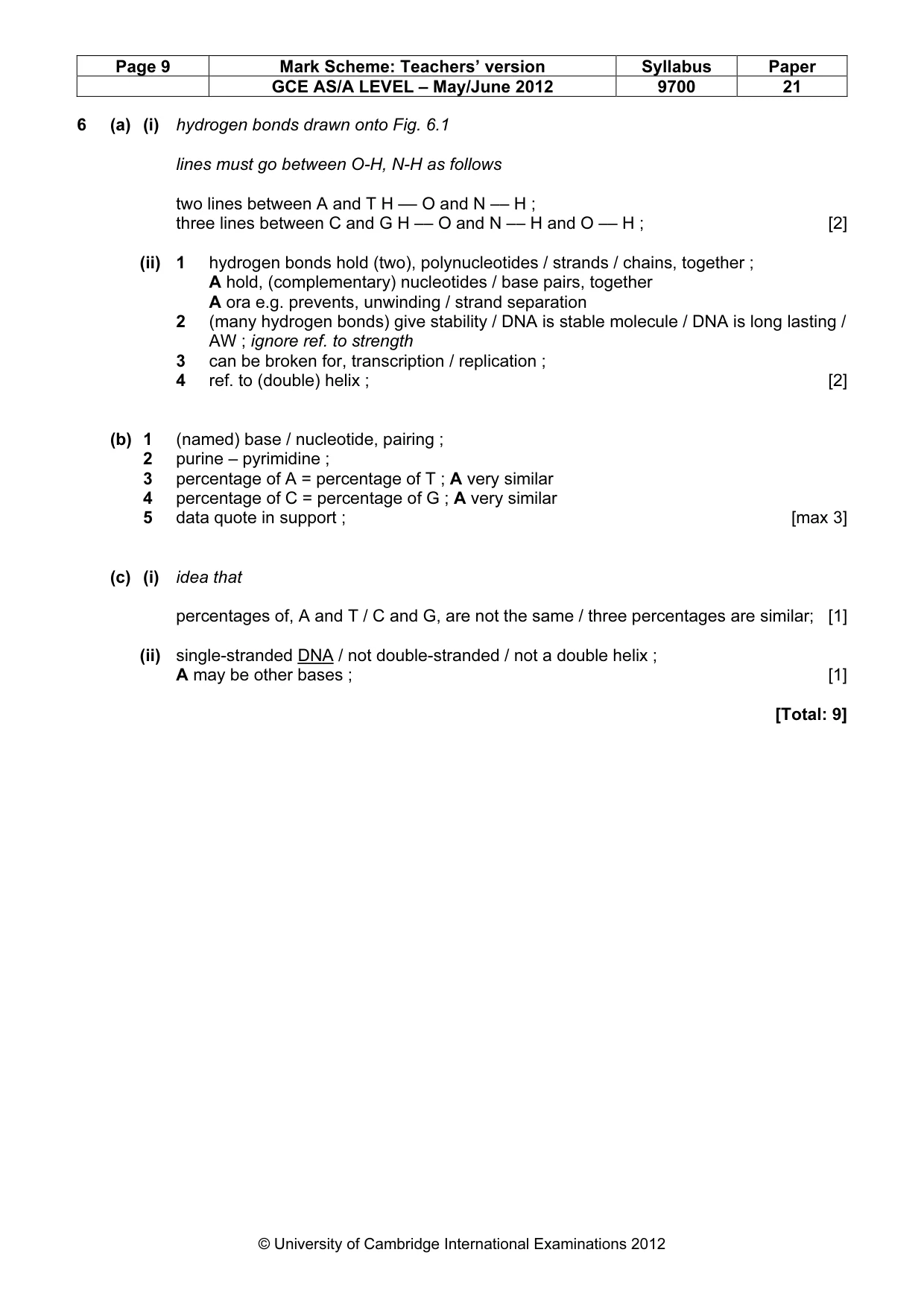 Mark scheme, page 9 of 9