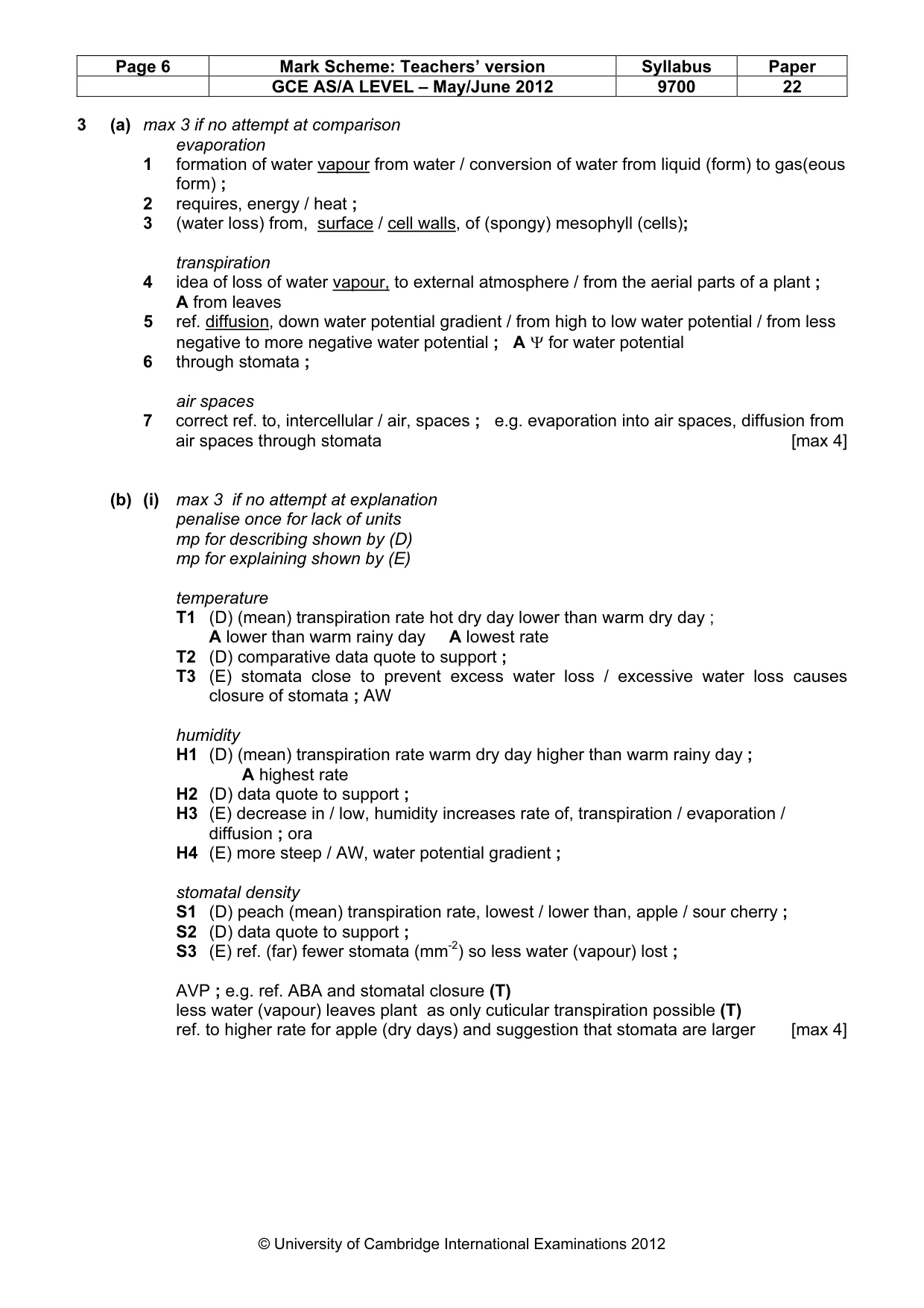 Mark scheme, page 6 of 10