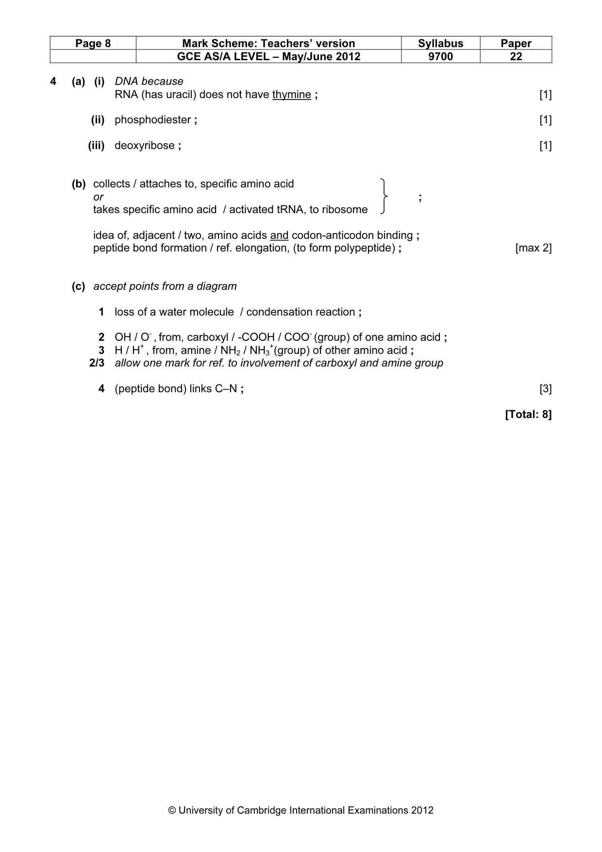 Mark scheme, page 8 of 10