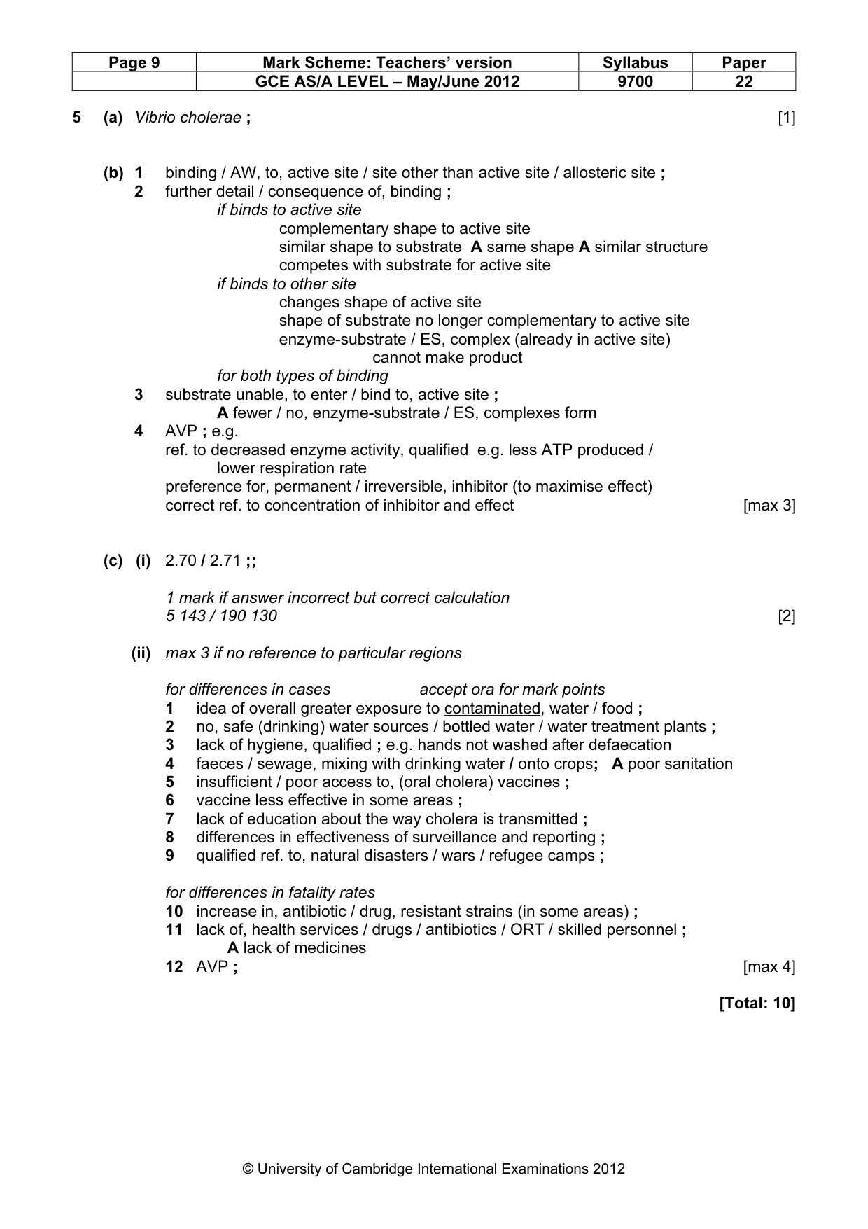 Mark scheme, page 9 of 10