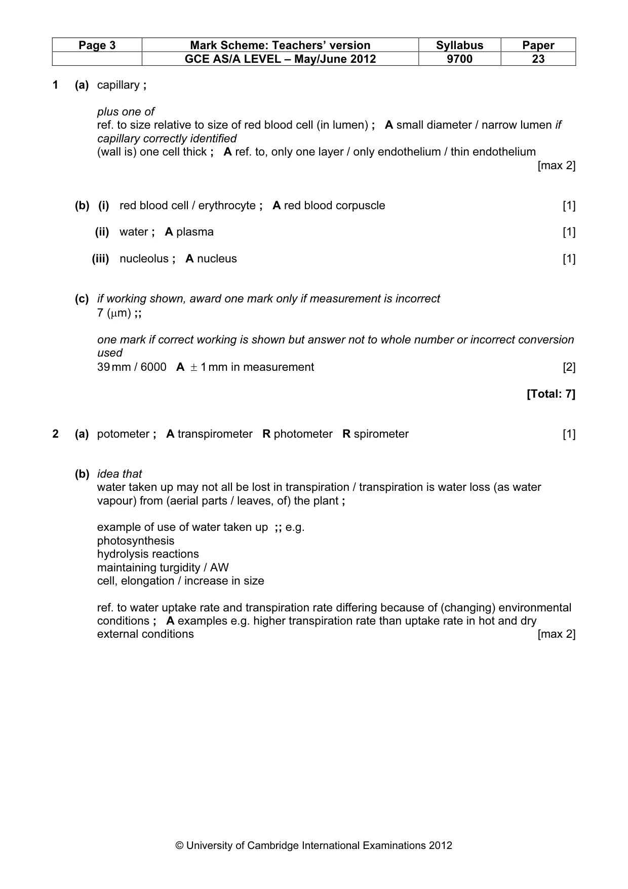 Mark scheme, page 3 of 7