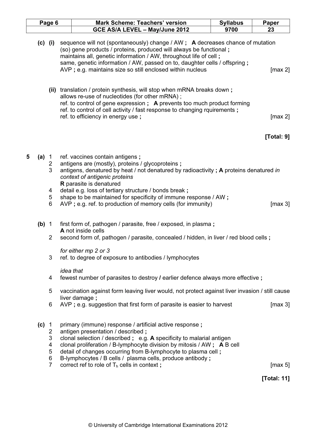 Mark scheme, page 6 of 7