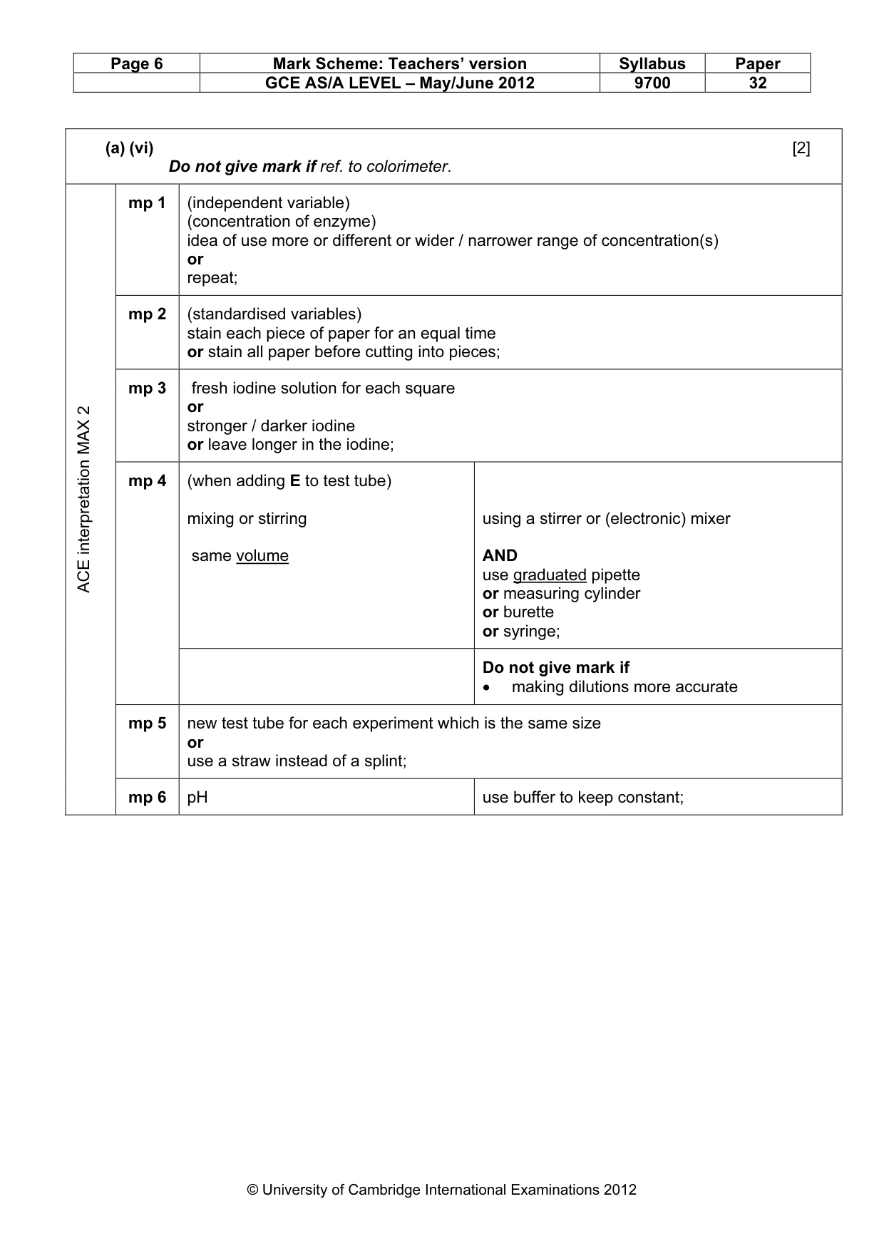 Mark scheme, page 6 of 12
