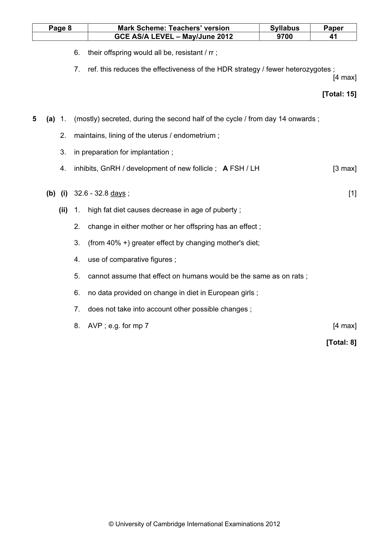 Mark scheme, page 8 of 16
