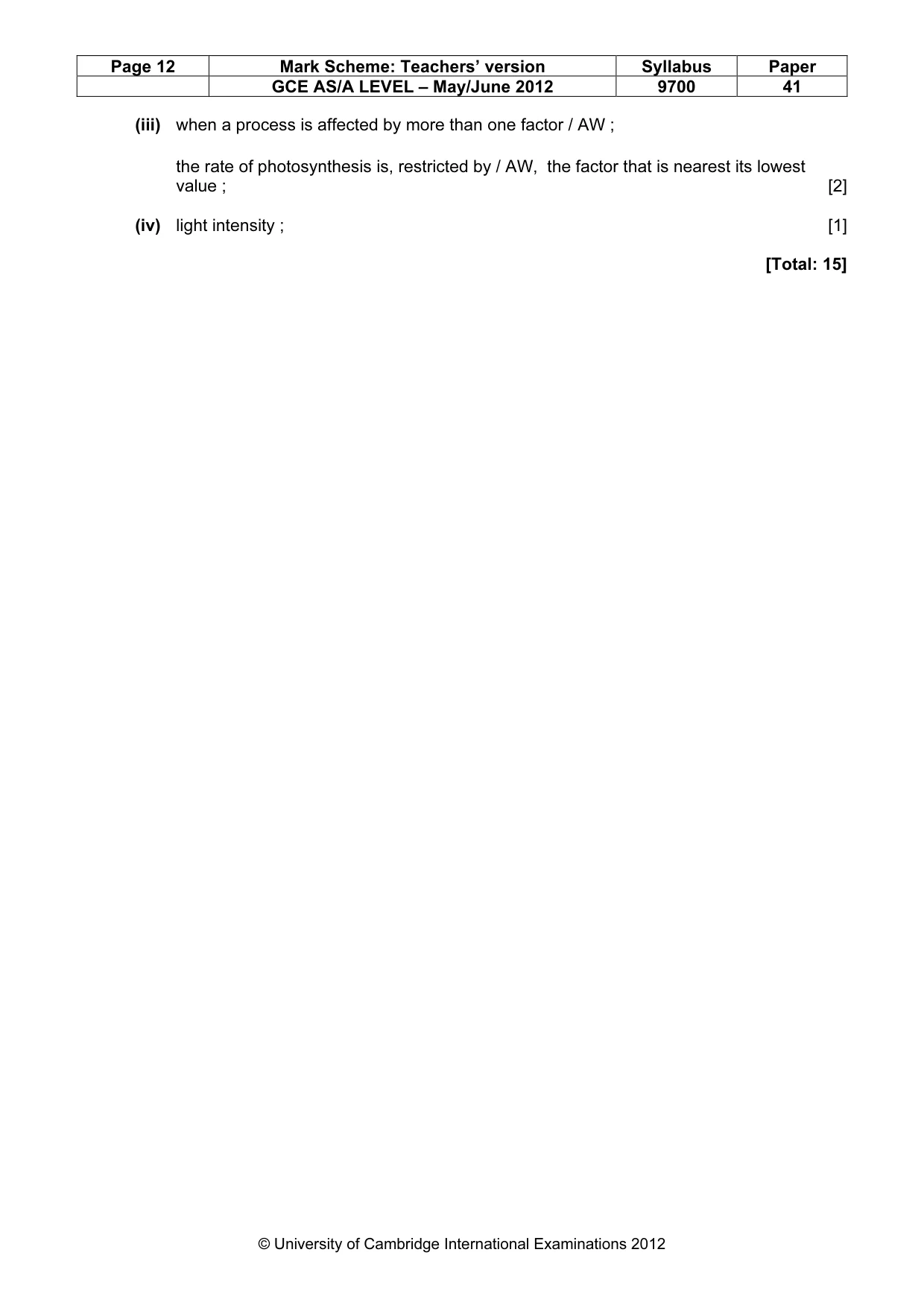 Mark scheme, page 12 of 16