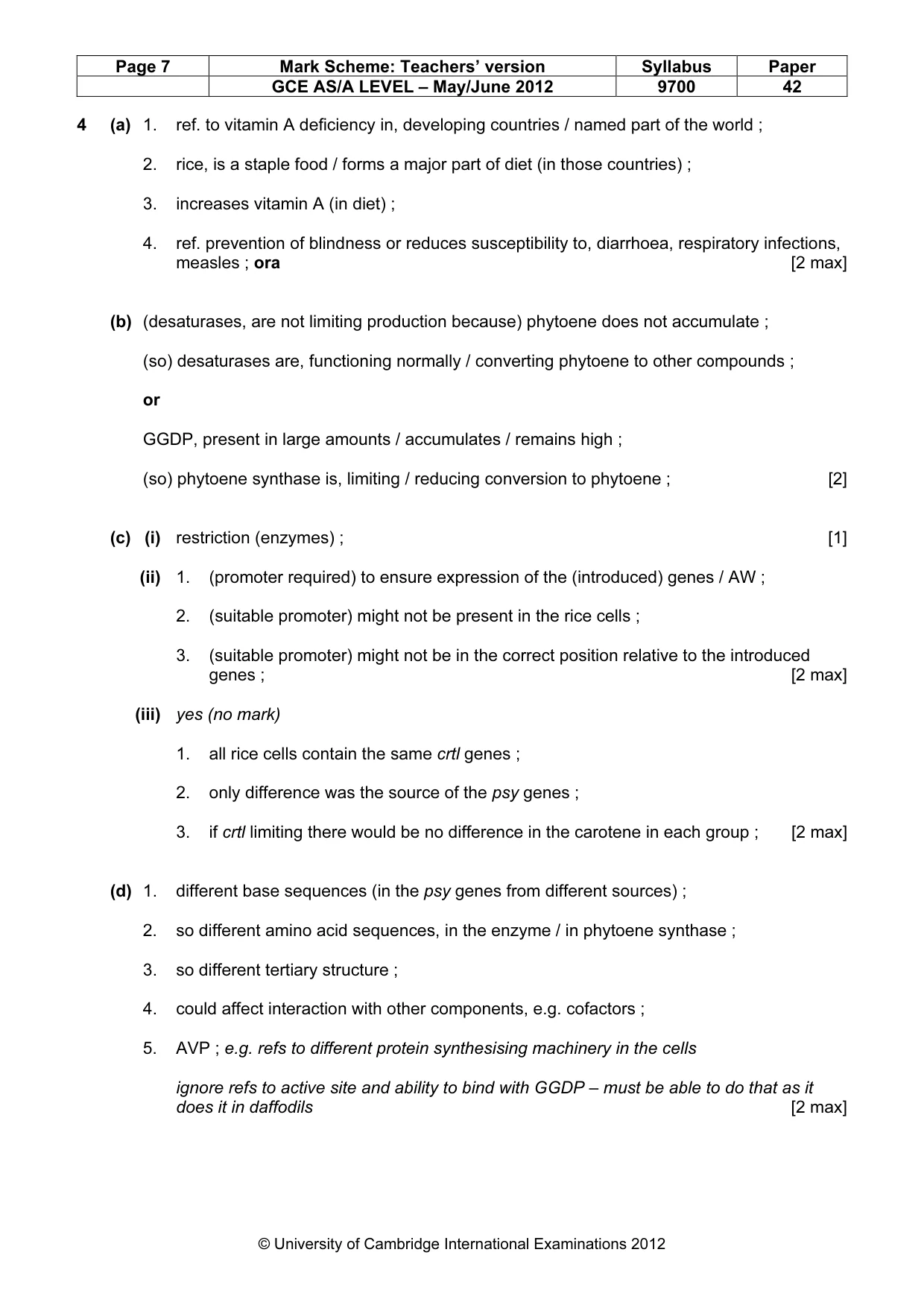 Mark scheme, page 7 of 14