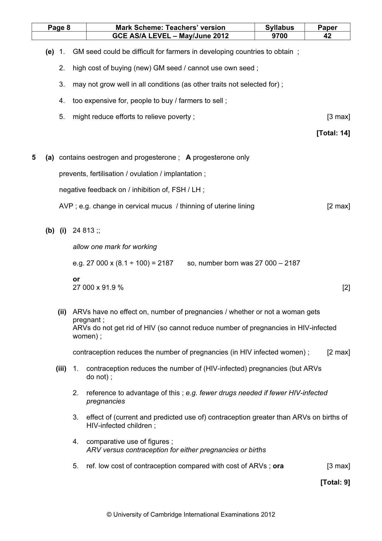 Mark scheme, page 8 of 14