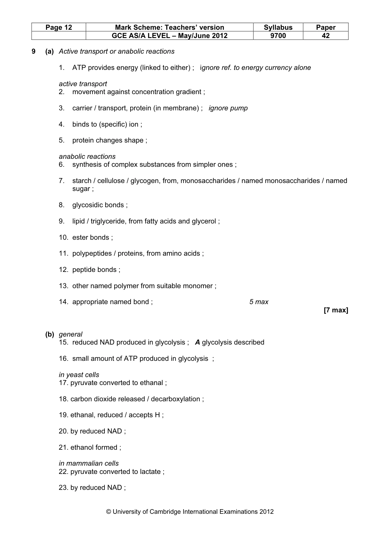 Mark scheme, page 12 of 14