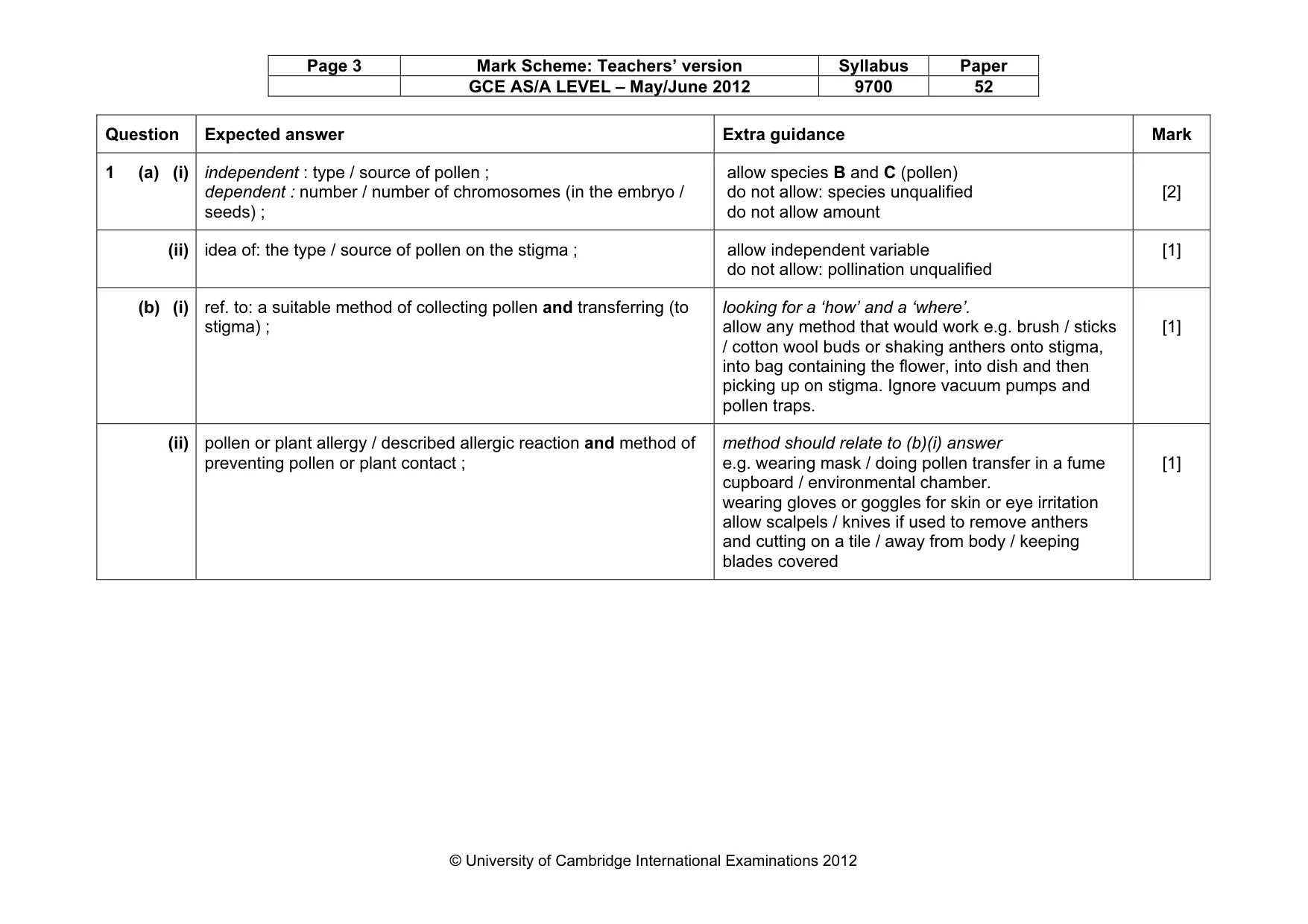 Mark scheme, page 3 of 6