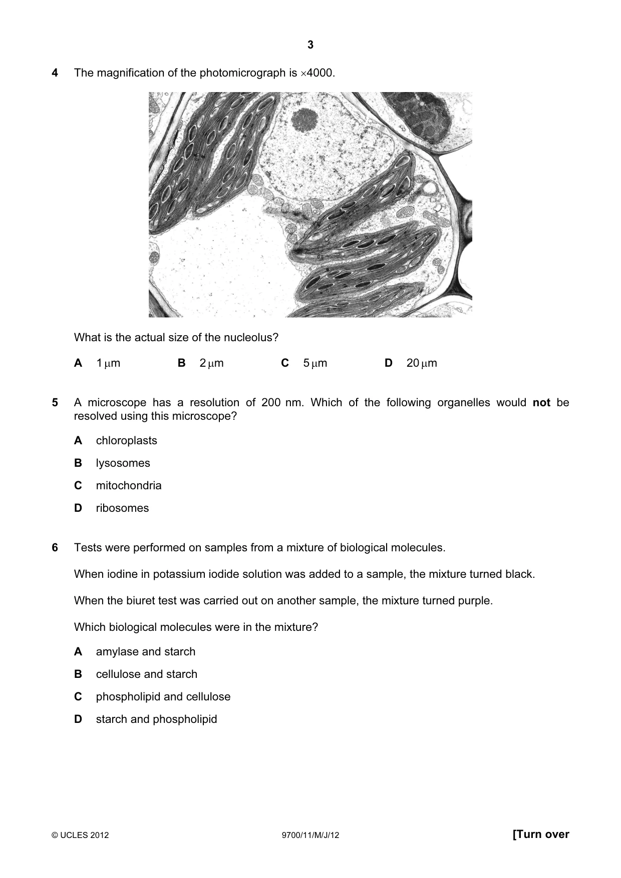 Cambridge A Level Biology 9700 2012 May/June Paper 1 · Variant 1 question paper, page 3 of 20
