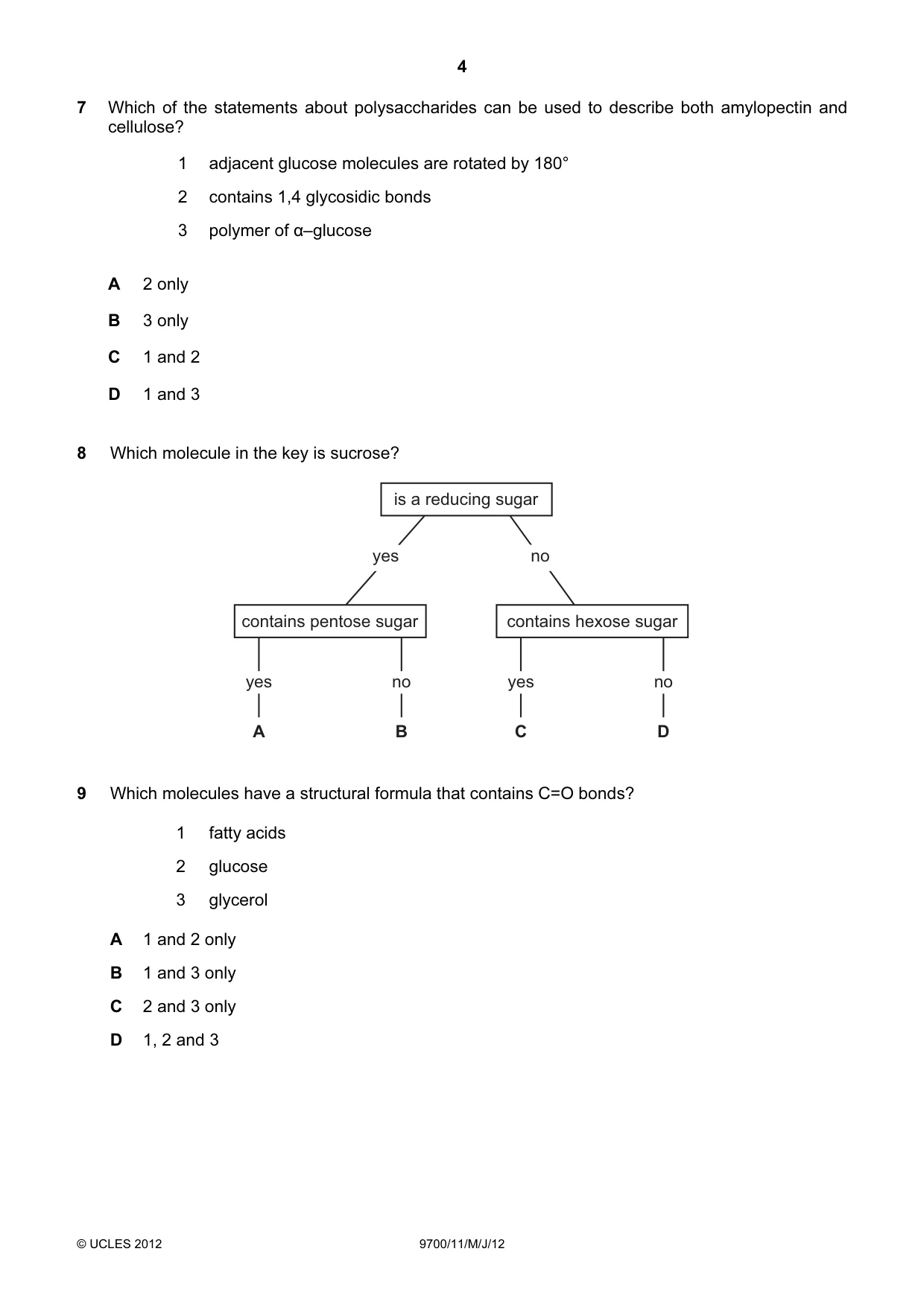 Cambridge A Level Biology 9700 2012 May/June Paper 1 · Variant 1 question paper, page 4 of 20