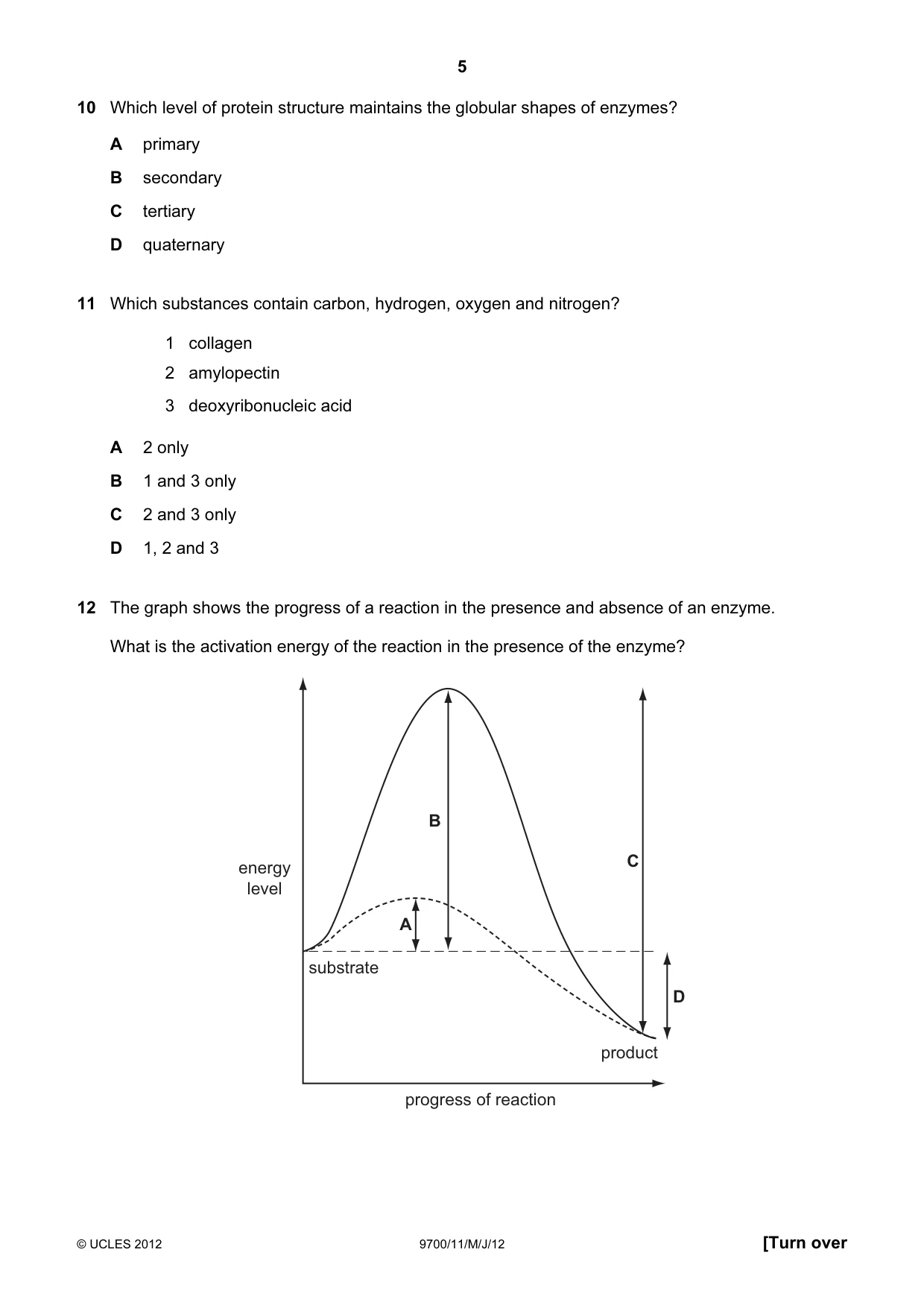 Cambridge A Level Biology 9700 2012 May/June Paper 1 · Variant 1 question paper, page 5 of 20