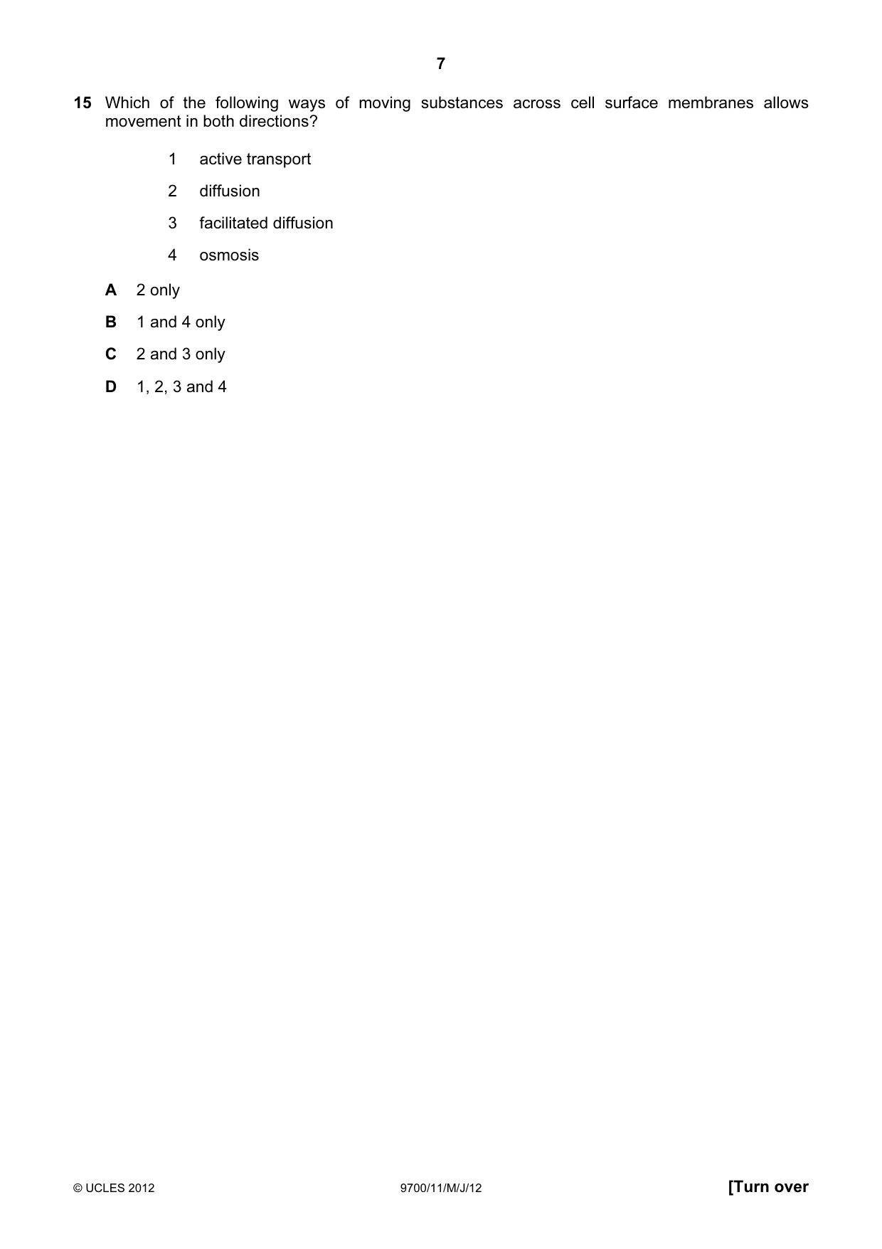 Cambridge A Level Biology 9700 2012 May/June Paper 1 · Variant 1 question paper, page 7 of 20