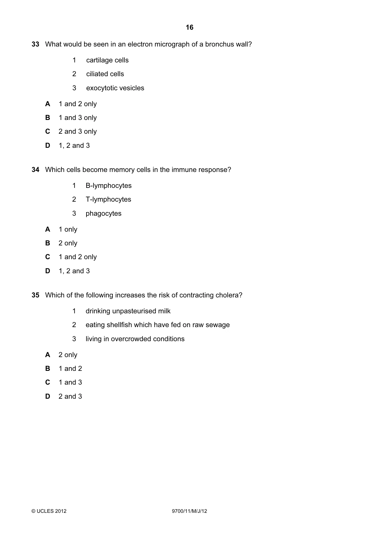 Cambridge A Level Biology 9700 2012 May/June Paper 1 · Variant 1 question paper, page 16 of 20