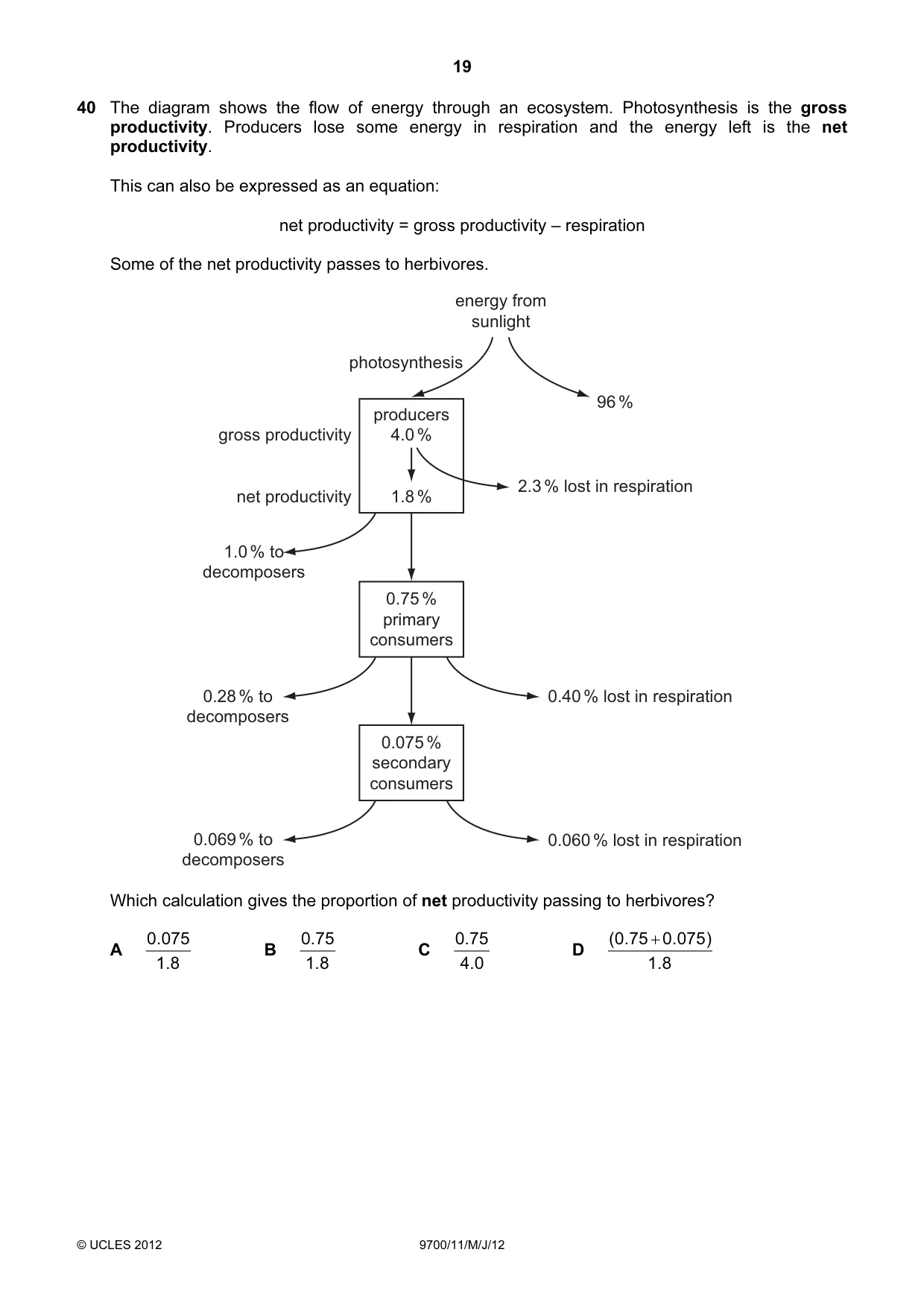 Cambridge A Level Biology 9700 2012 May/June Paper 1 · Variant 1 question paper, page 19 of 20