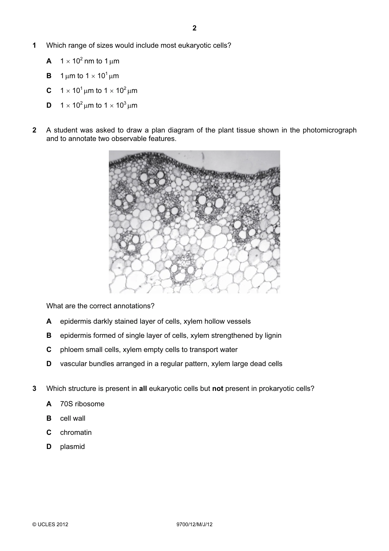 Cambridge A Level Biology 9700 2012 May/June Paper 1 · Variant 2 question paper, page 2 of 20