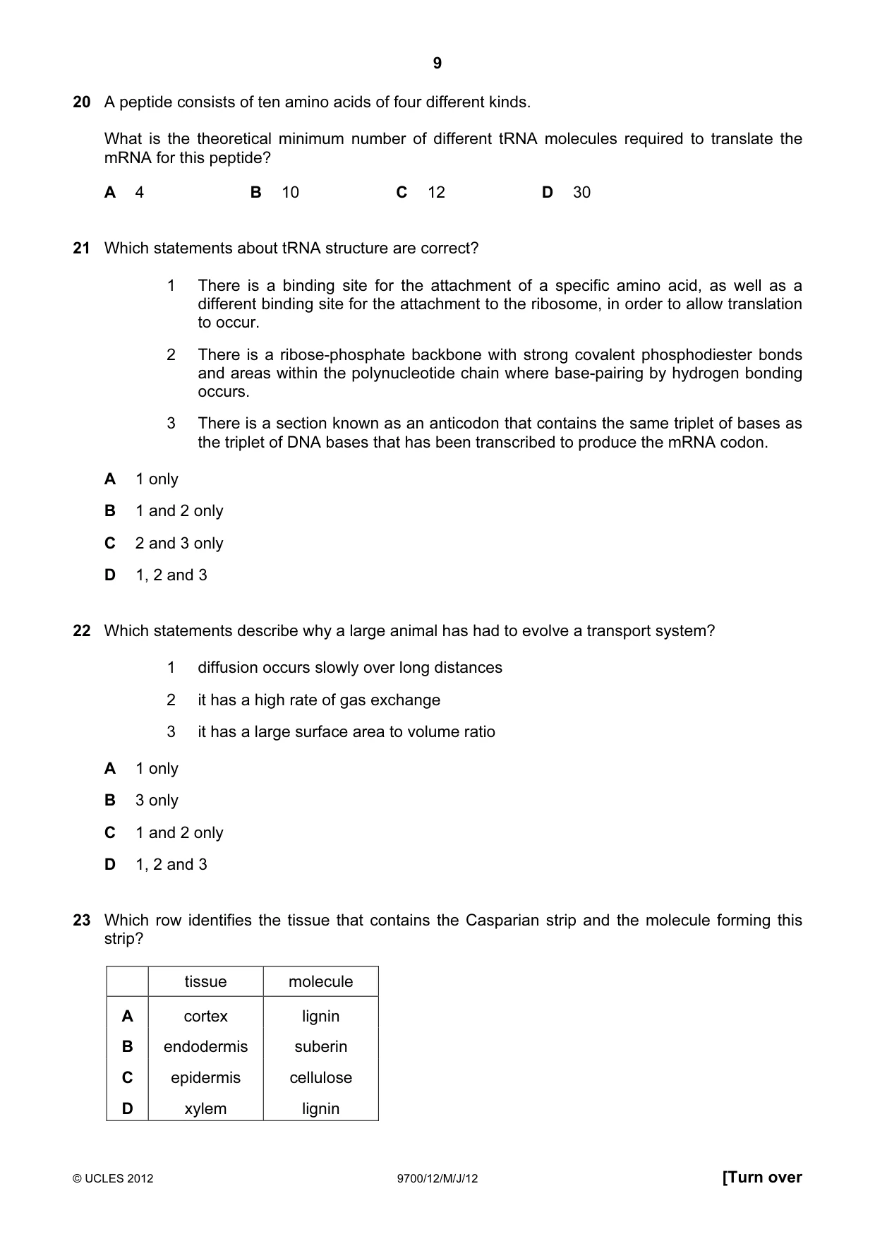Cambridge A Level Biology 9700 2012 May/June Paper 1 · Variant 2 question paper, page 9 of 20