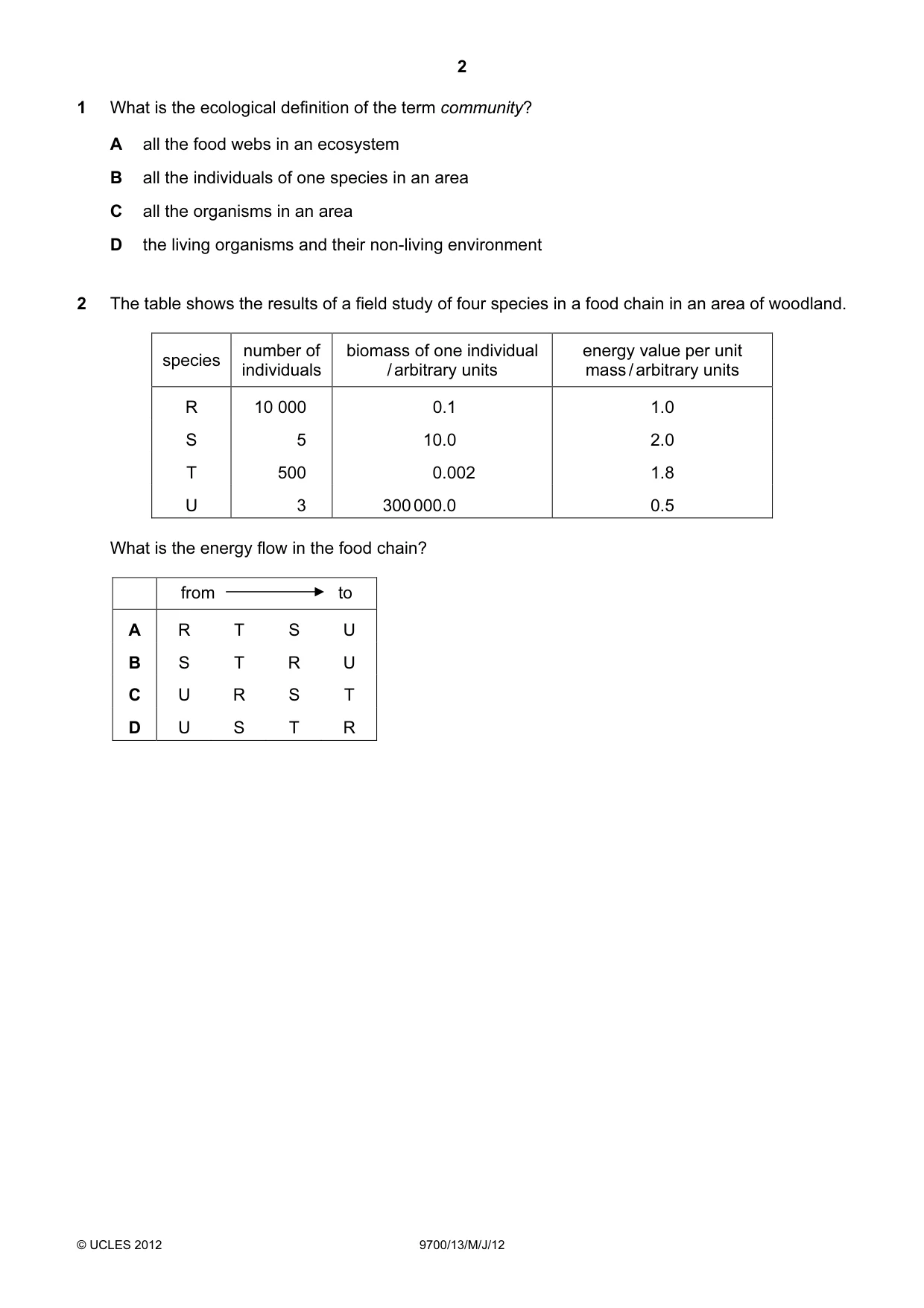 Cambridge A Level Biology 9700 2012 May/June Paper 1 · Variant 3 question paper, page 2 of 20
