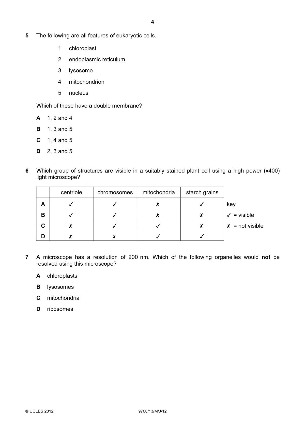 Cambridge A Level Biology 9700 2012 May/June Paper 1 · Variant 3 question paper, page 4 of 20