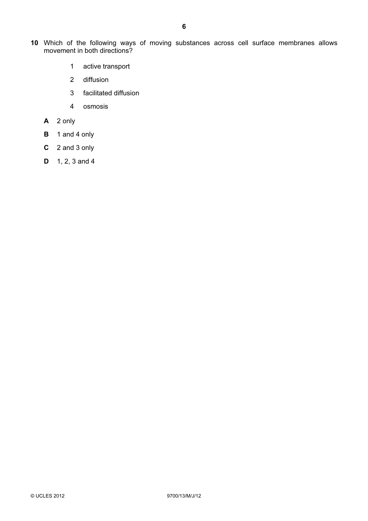 Cambridge A Level Biology 9700 2012 May/June Paper 1 · Variant 3 question paper, page 6 of 20