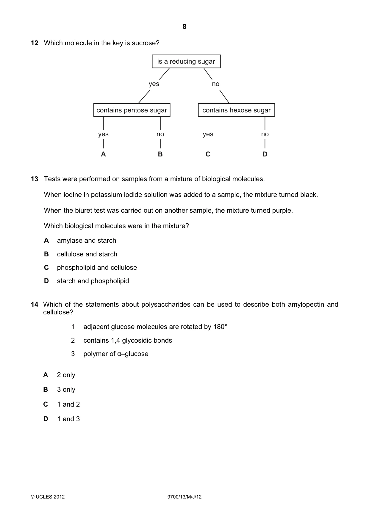 Cambridge A Level Biology 9700 2012 May/June Paper 1 · Variant 3 question paper, page 8 of 20
