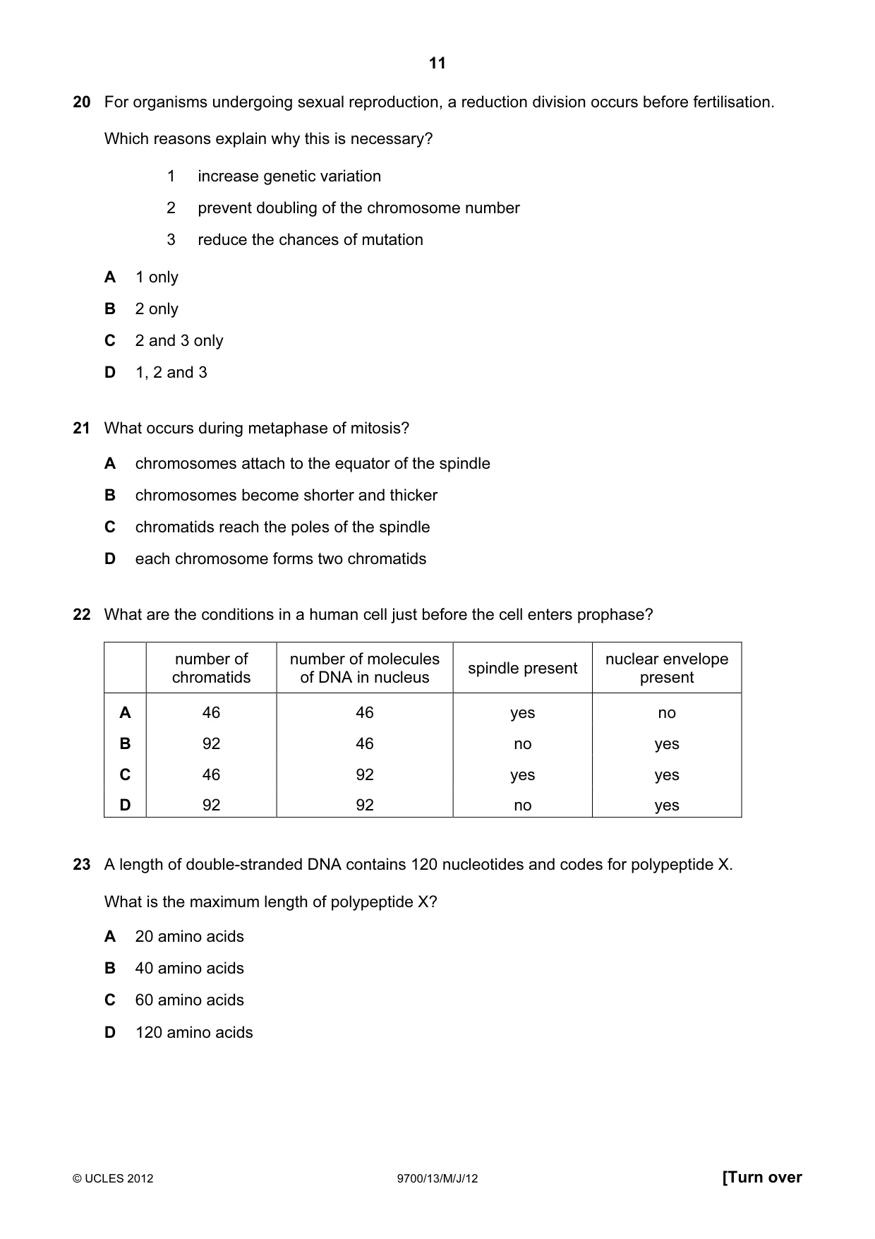 Cambridge A Level Biology 9700 2012 May/June Paper 1 · Variant 3 question paper, page 11 of 20