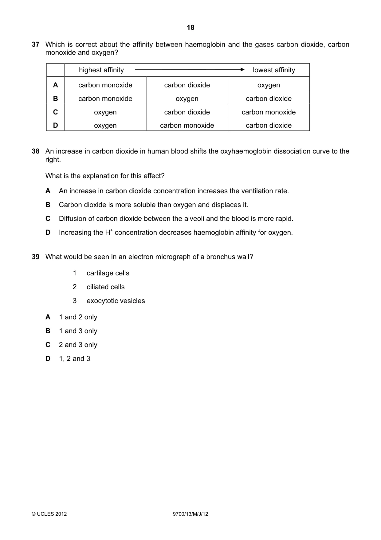 Cambridge A Level Biology 9700 2012 May/June Paper 1 · Variant 3 question paper, page 18 of 20