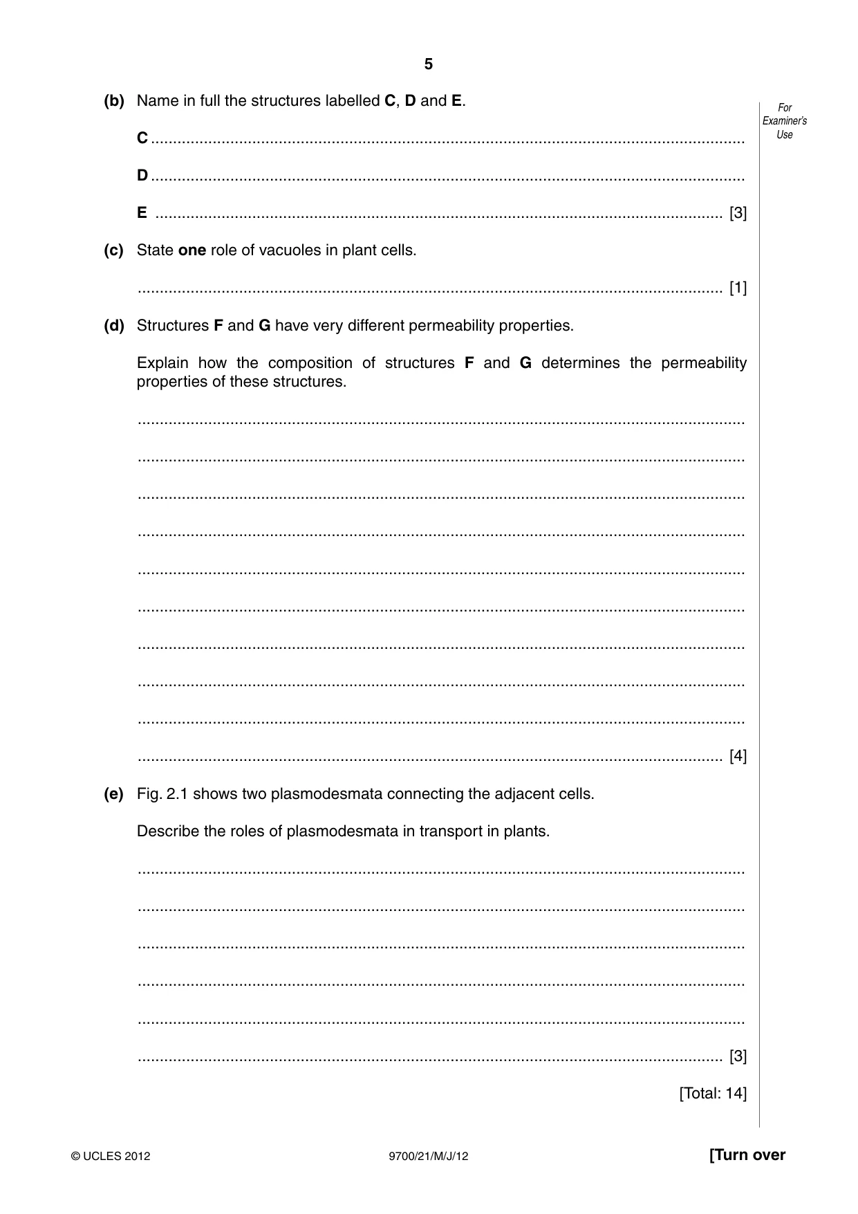 Cambridge A Level Biology 9700 2012 May/June Paper 2 · Variant 1 question paper, page 5 of 20