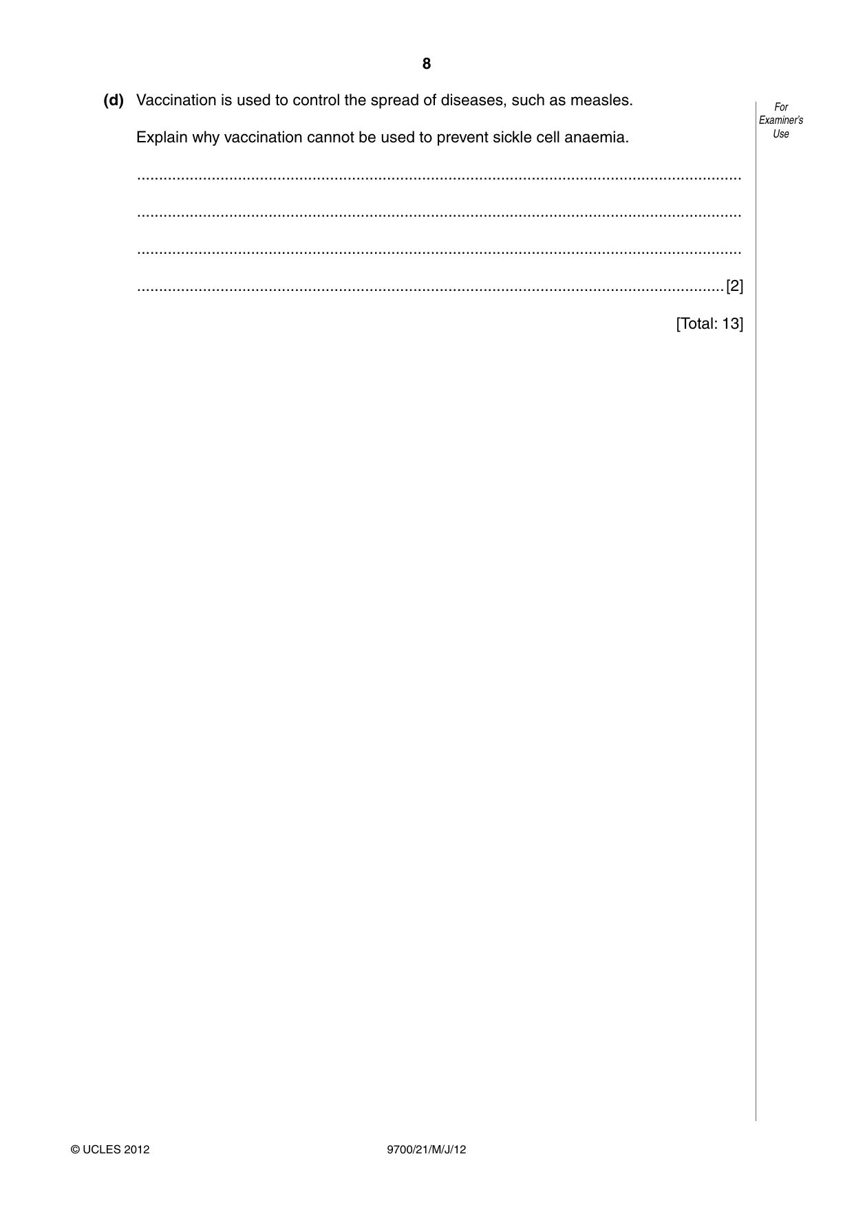 Cambridge A Level Biology 9700 2012 May/June Paper 2 · Variant 1 question paper, page 8 of 20