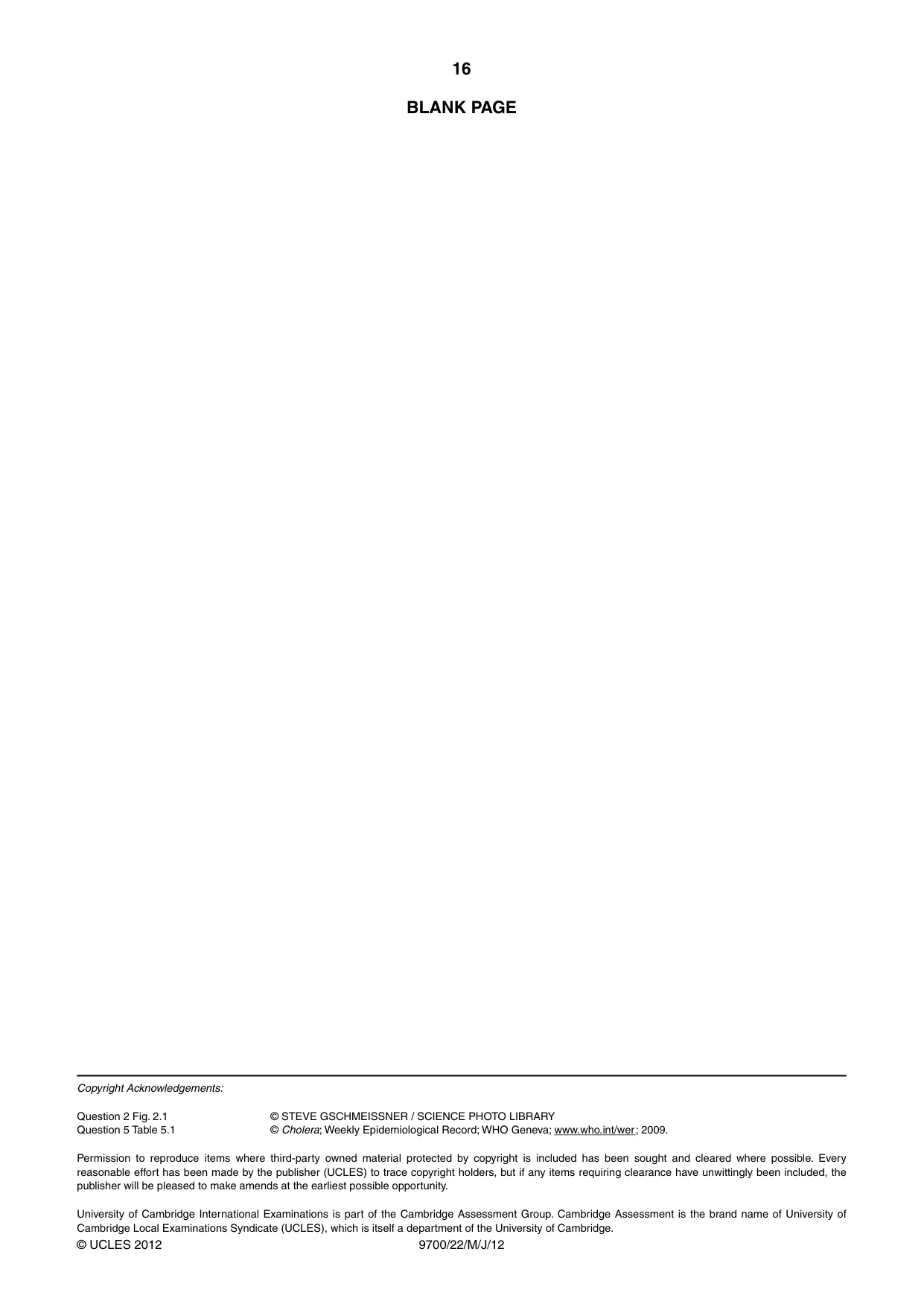Cambridge A Level Biology 9700 2012 May/June Paper 2 · Variant 2 question paper, page 16 of 16
