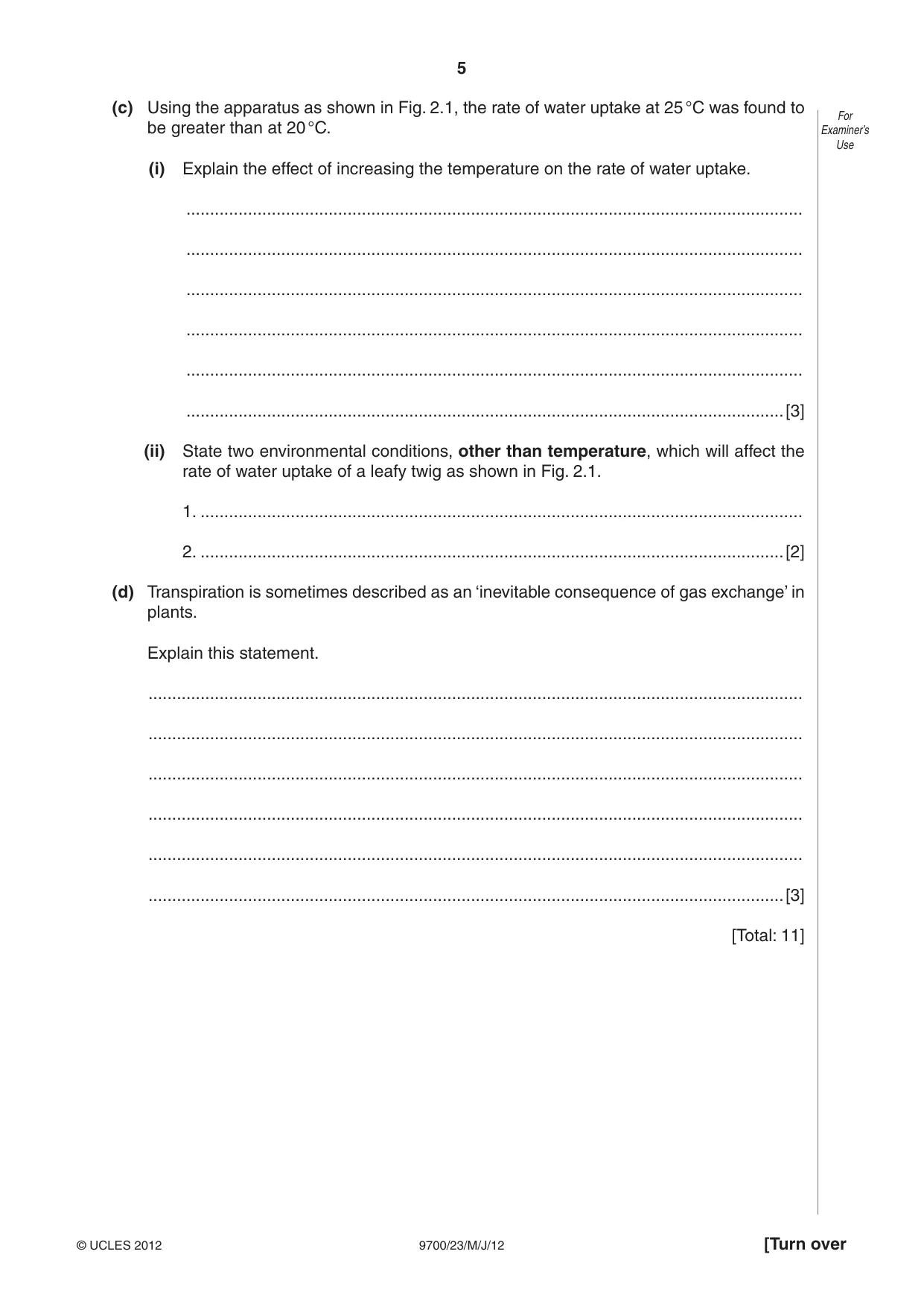 Cambridge A Level Biology 9700 2012 May/June Paper 2 · Variant 3 question paper, page 5 of 16