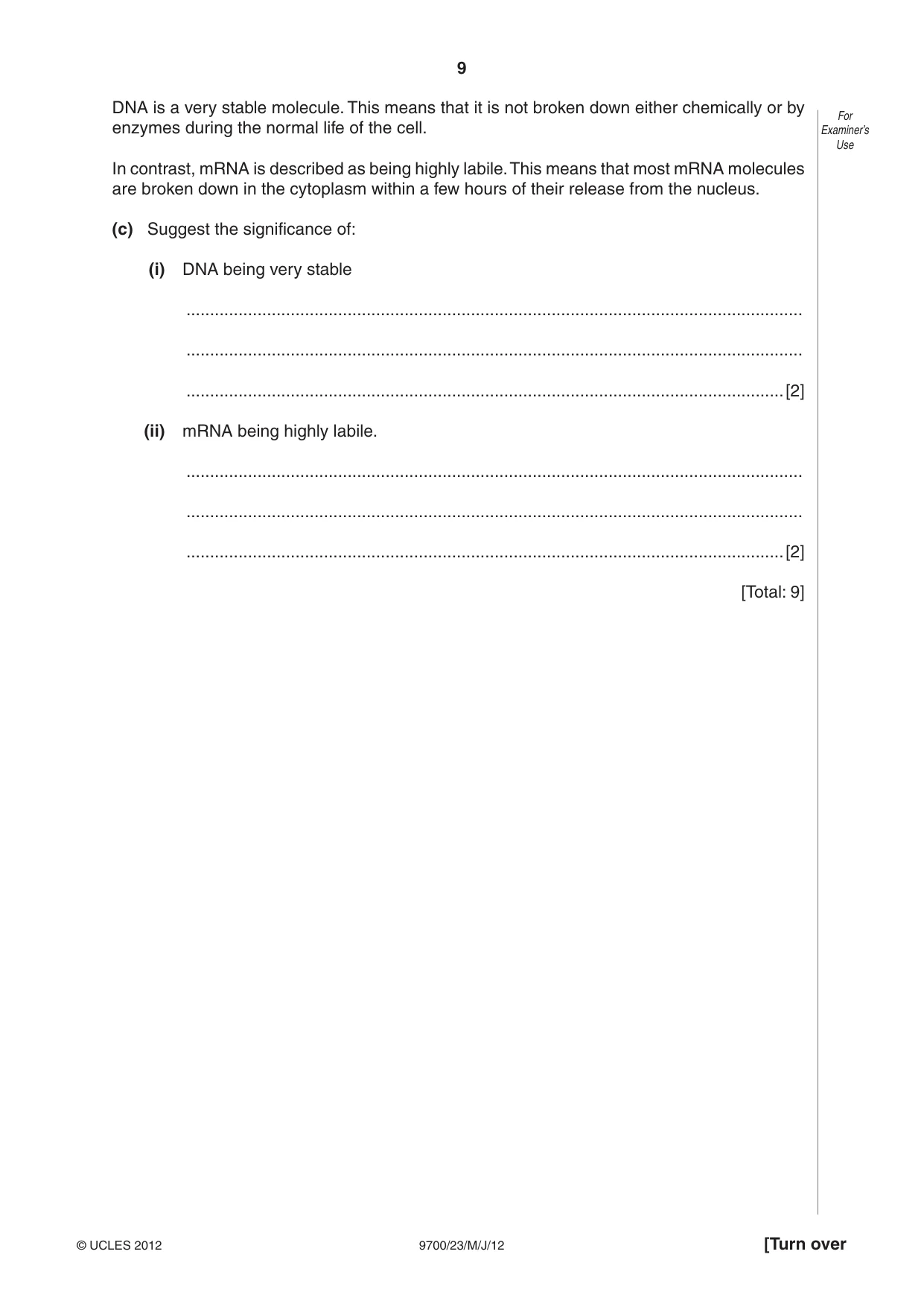 Cambridge A Level Biology 9700 2012 May/June Paper 2 · Variant 3 question paper, page 9 of 16