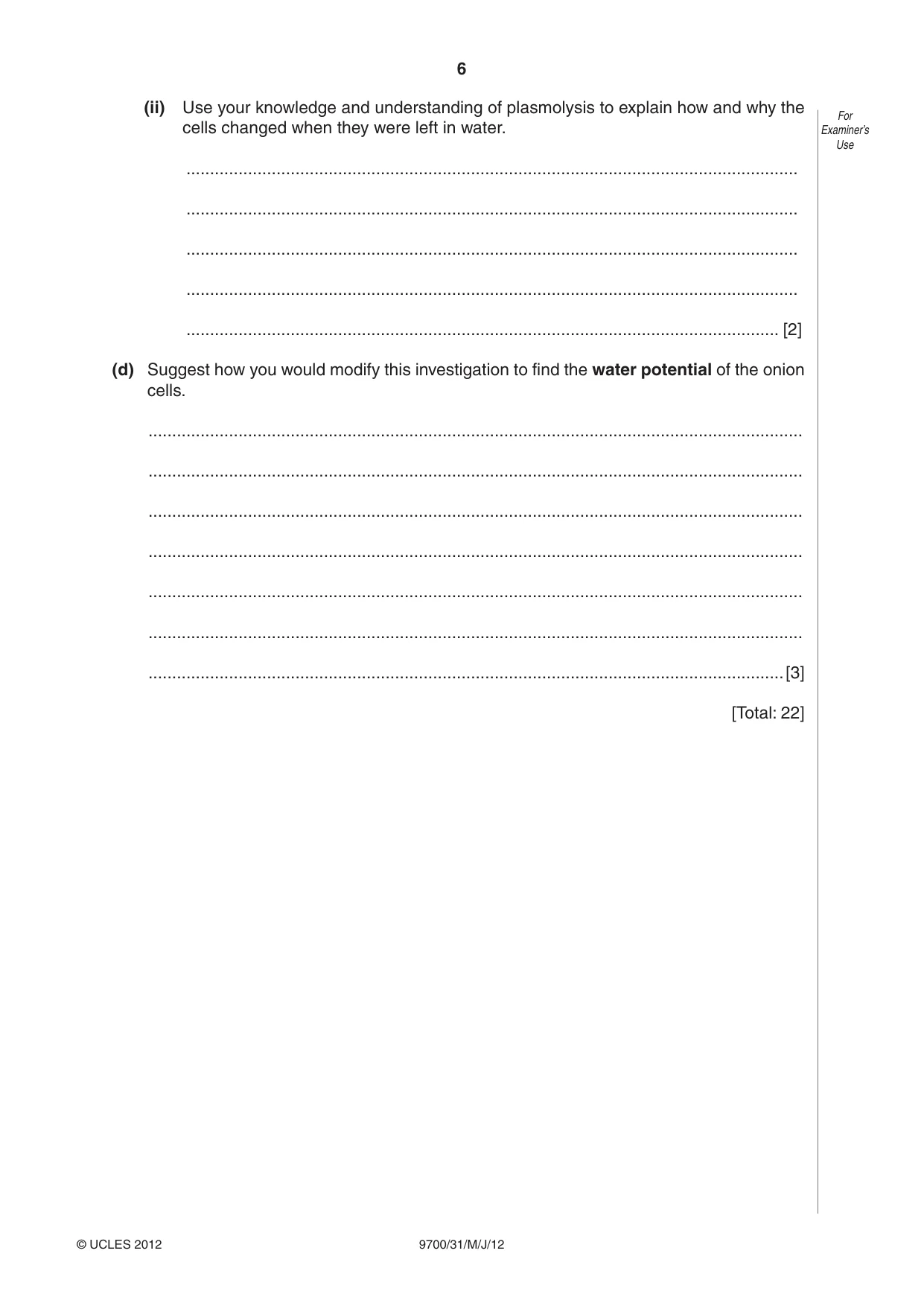 Cambridge A Level Biology 9700 2012 May/June Paper 3 · Variant 1 question paper, page 6 of 12