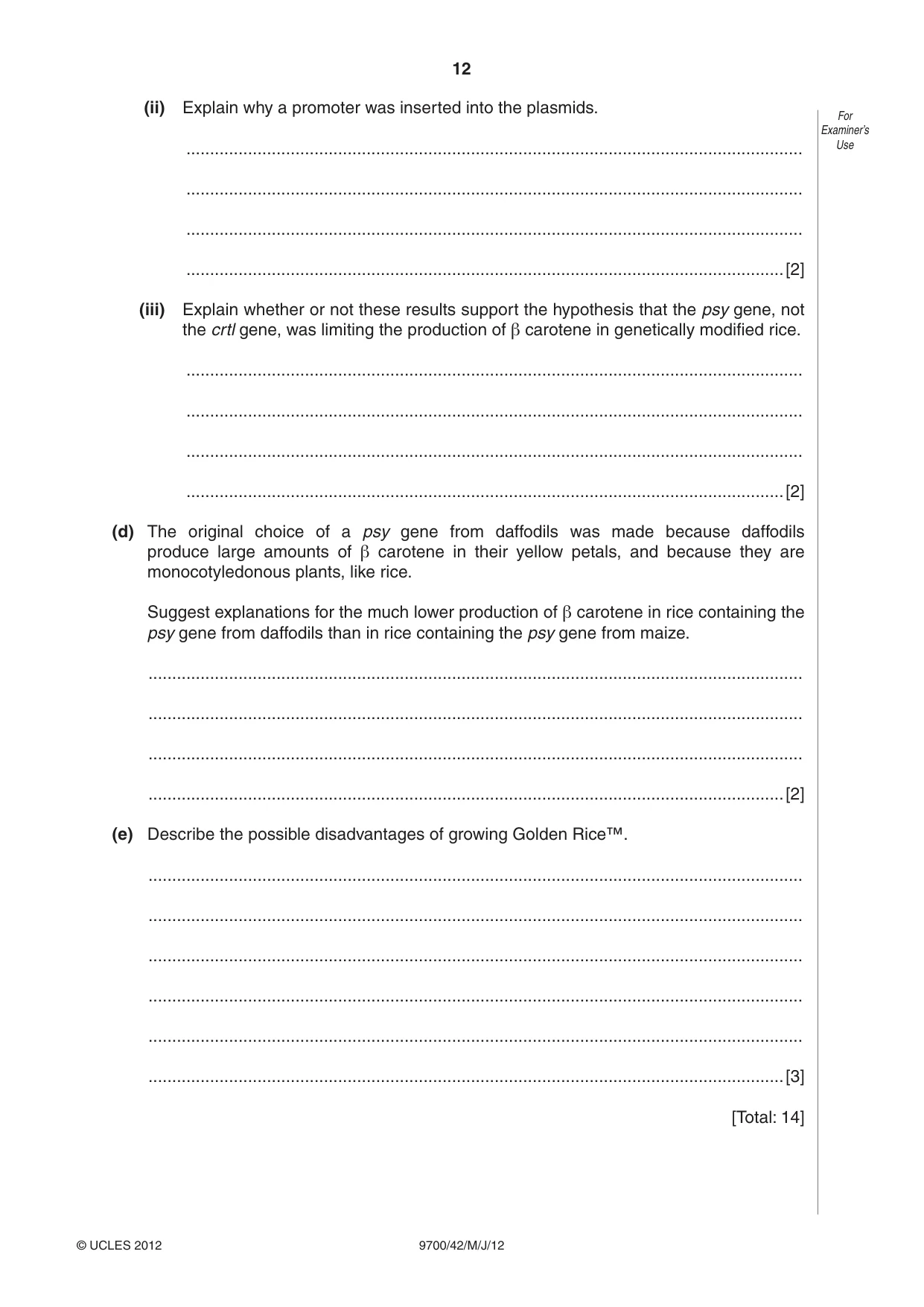 Cambridge A Level Biology 9700 2012 May/June Paper 4 · Variant 2 question paper, page 12 of 28