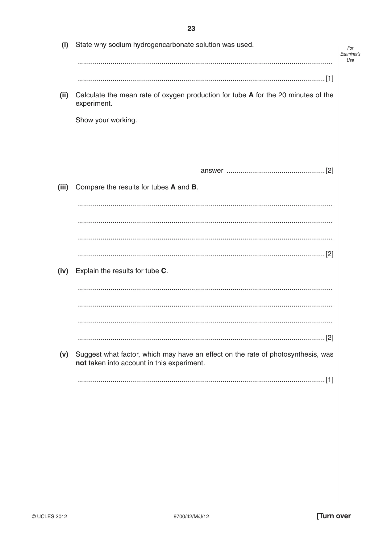 Cambridge A Level Biology 9700 2012 May/June Paper 4 · Variant 2 question paper, page 23 of 28