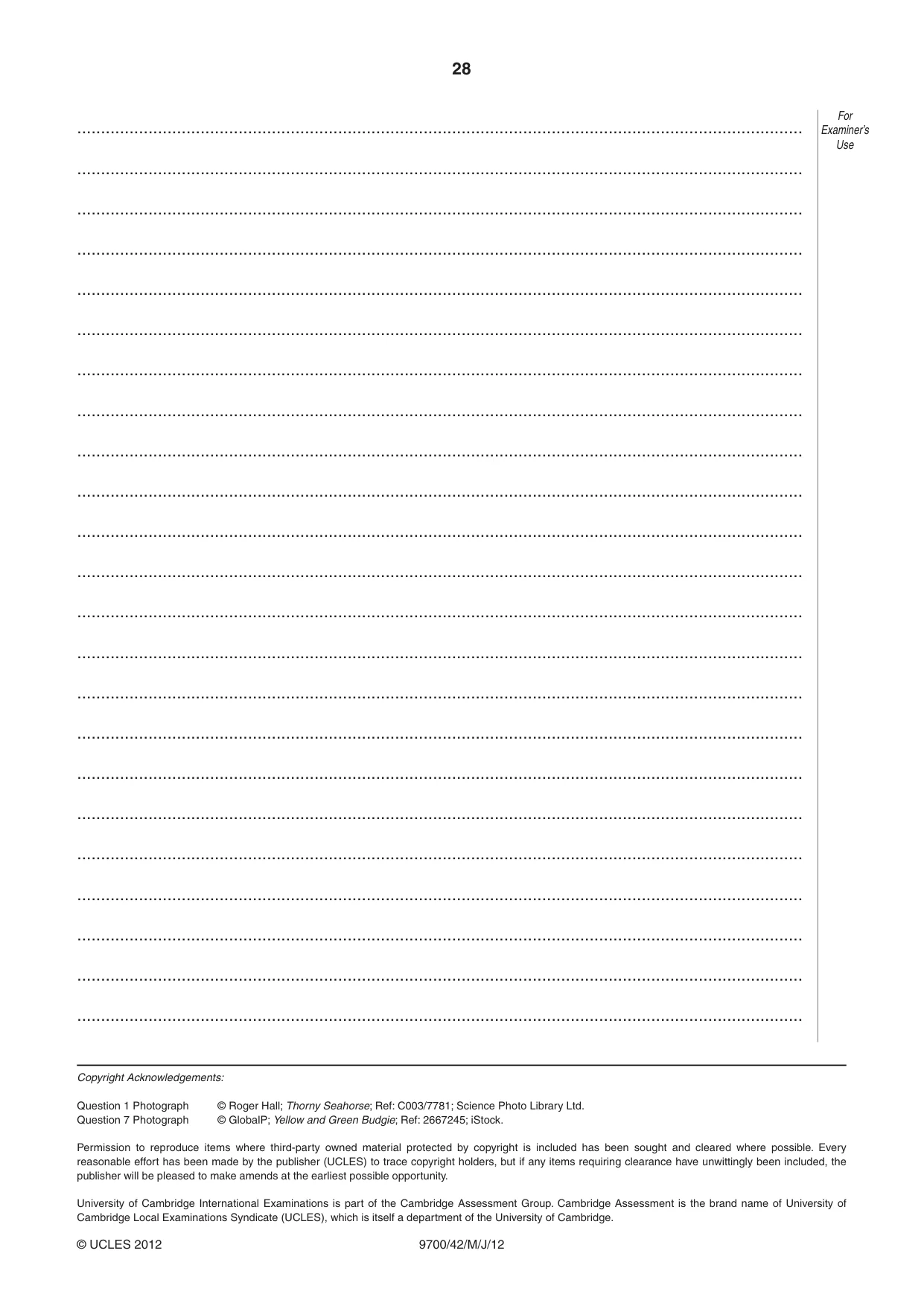 Cambridge A Level Biology 9700 2012 May/June Paper 4 · Variant 2 question paper, page 28 of 28