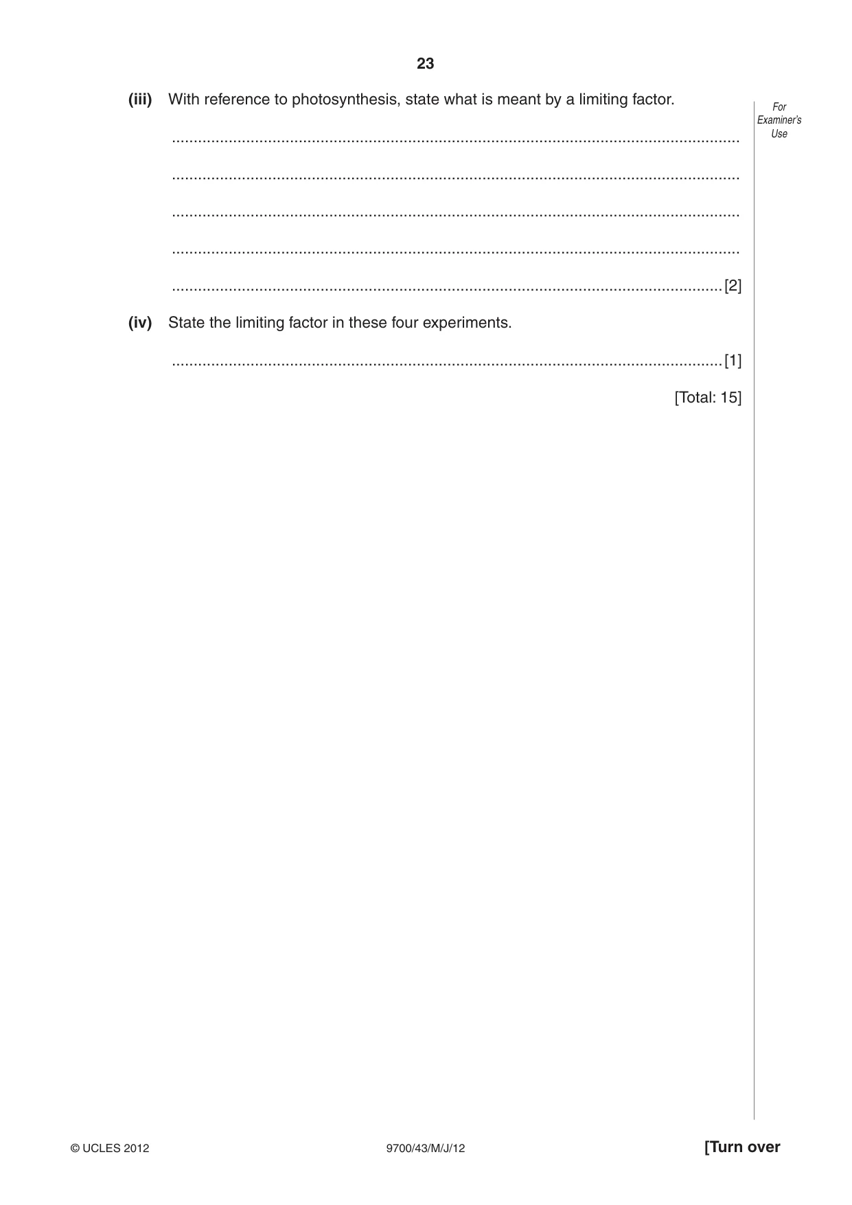 Cambridge A Level Biology 9700 2012 May/June Paper 4 · Variant 3 question paper, page 23 of 28