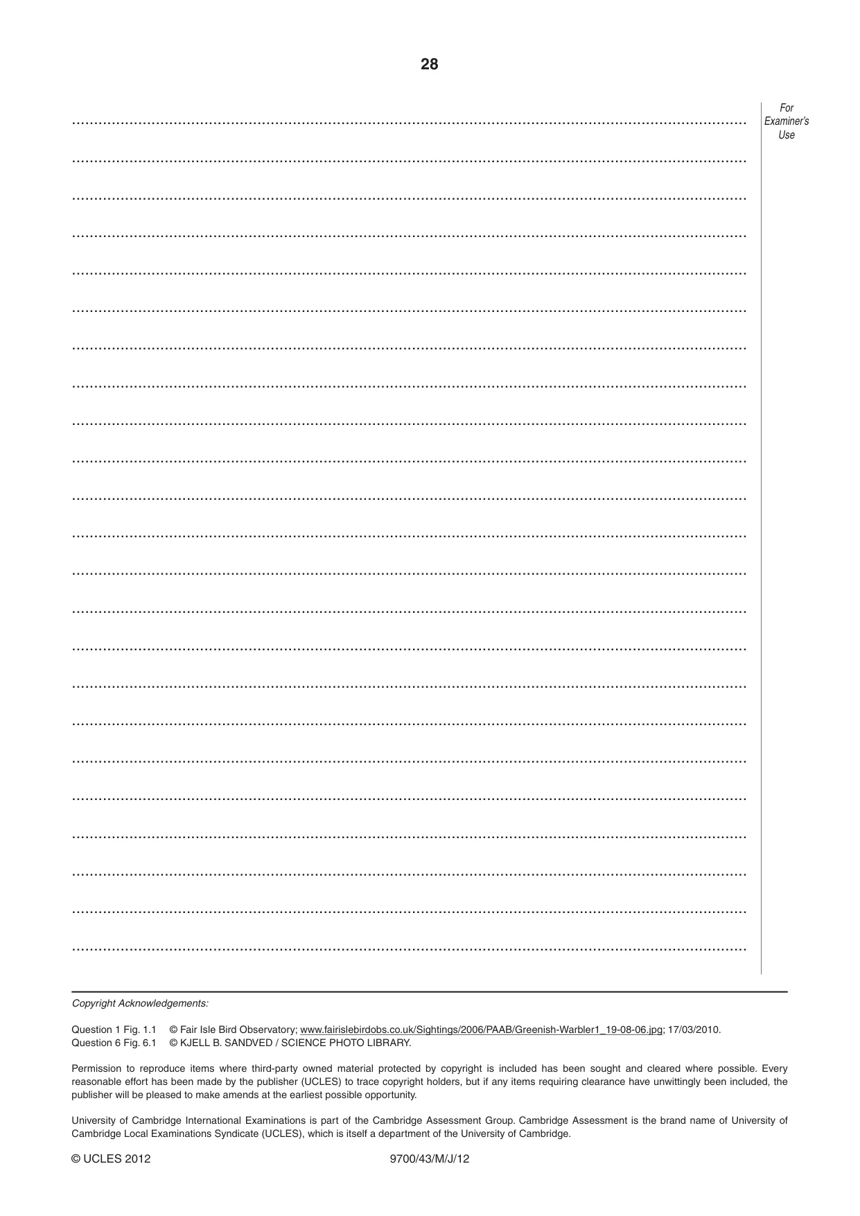 Cambridge A Level Biology 9700 2012 May/June Paper 4 · Variant 3 question paper, page 28 of 28