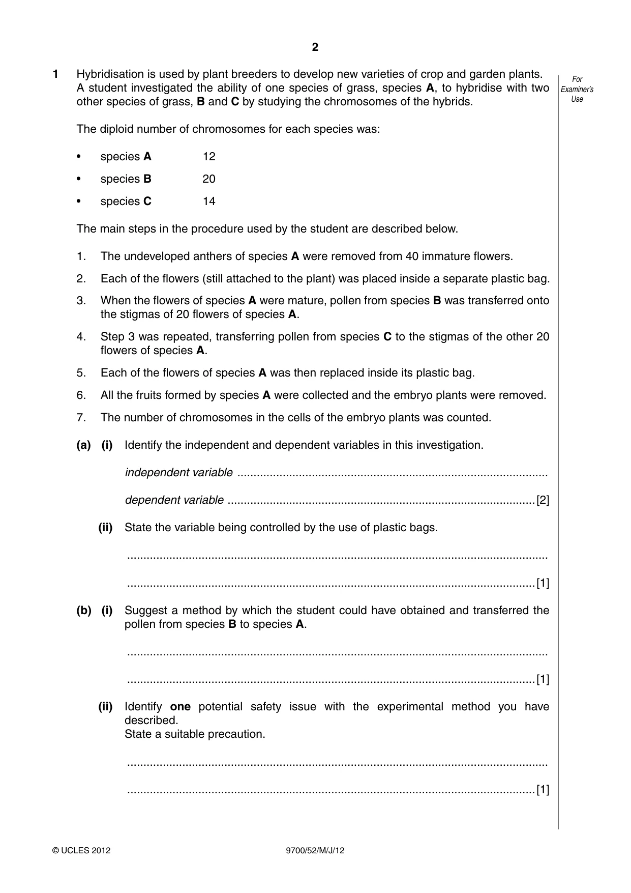 Cambridge A Level Biology 9700 2012 May/June Paper 5 · Variant 2 question paper, page 2 of 8