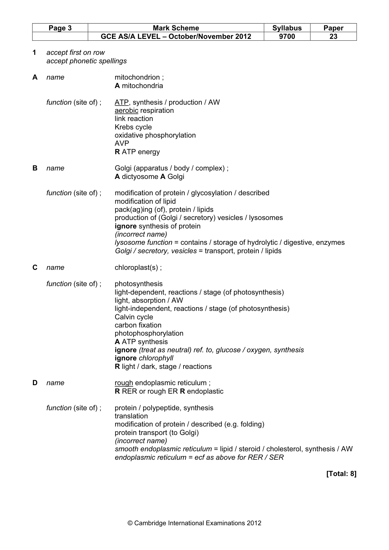 Mark scheme, page 3 of 8