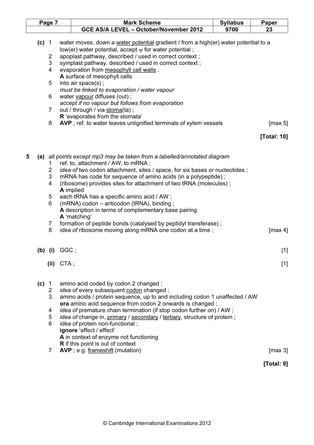 Mark scheme, page 7 of 8