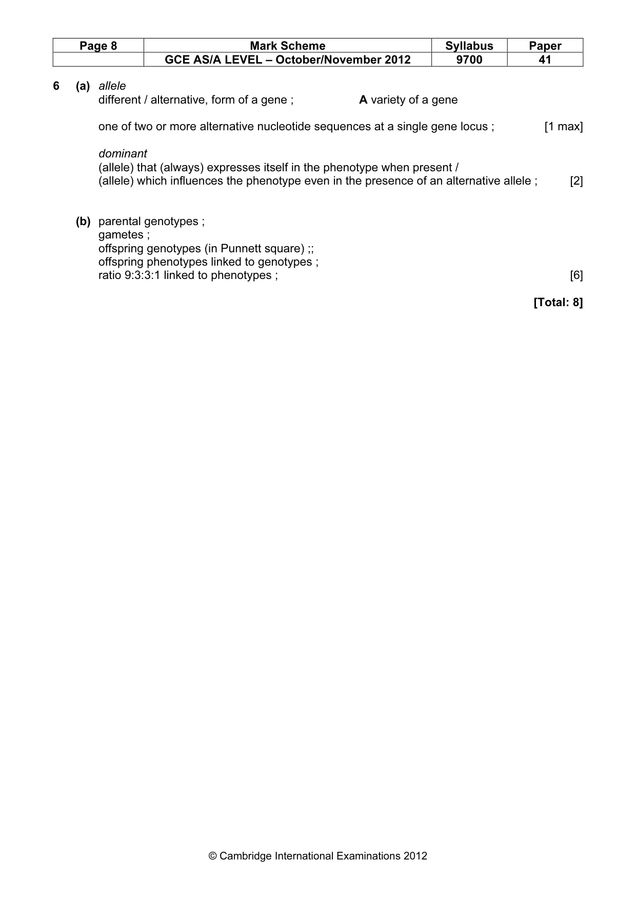 Mark scheme, page 8 of 12
