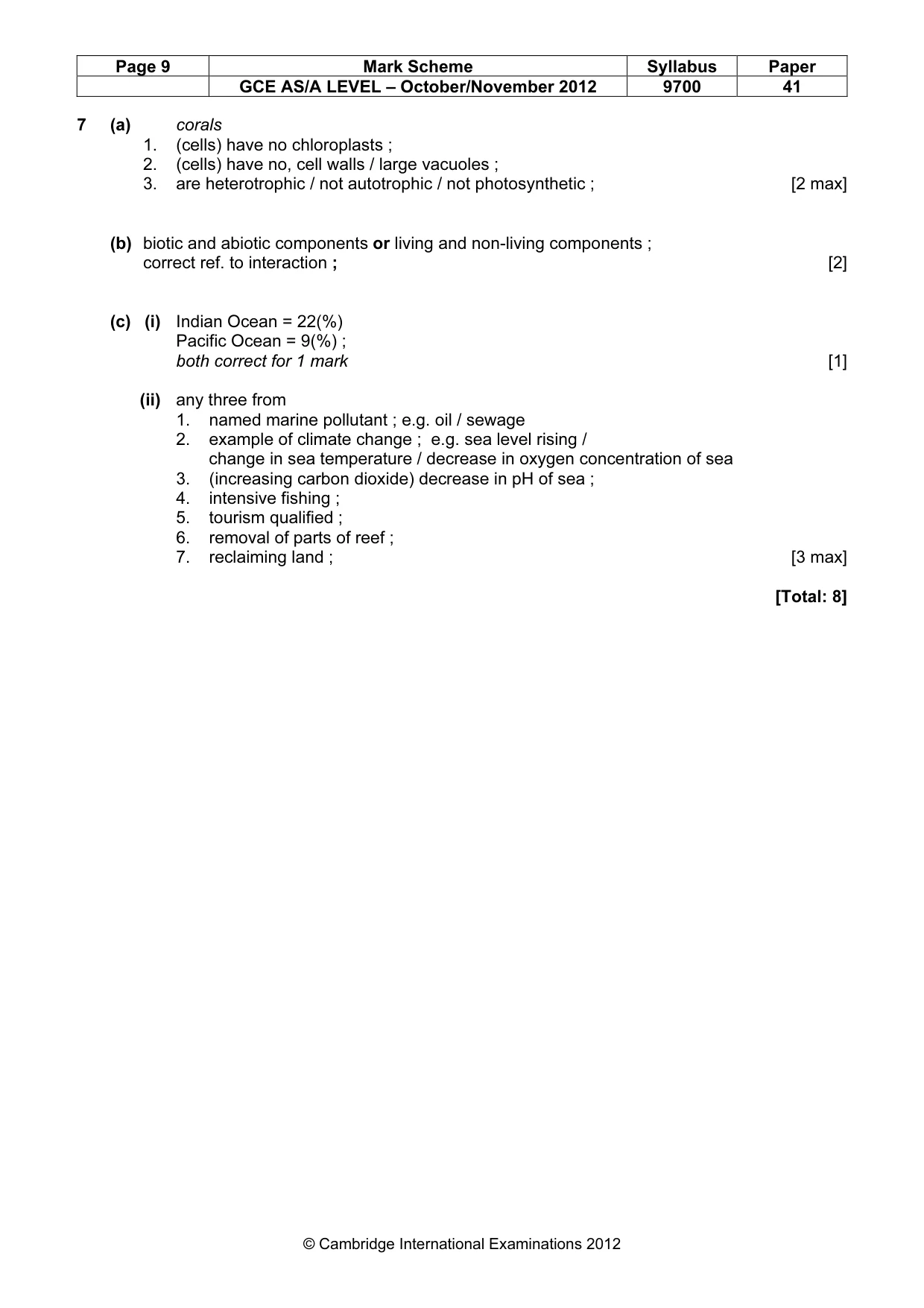 Mark scheme, page 9 of 12