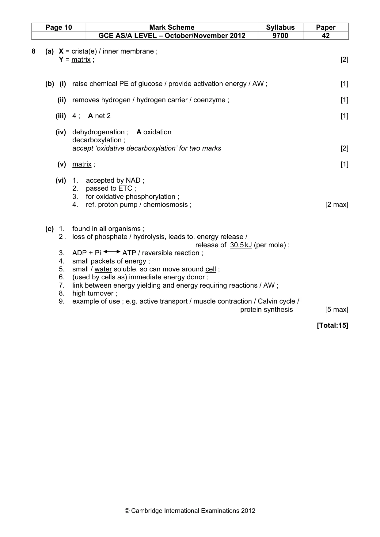 Mark scheme, page 10 of 12