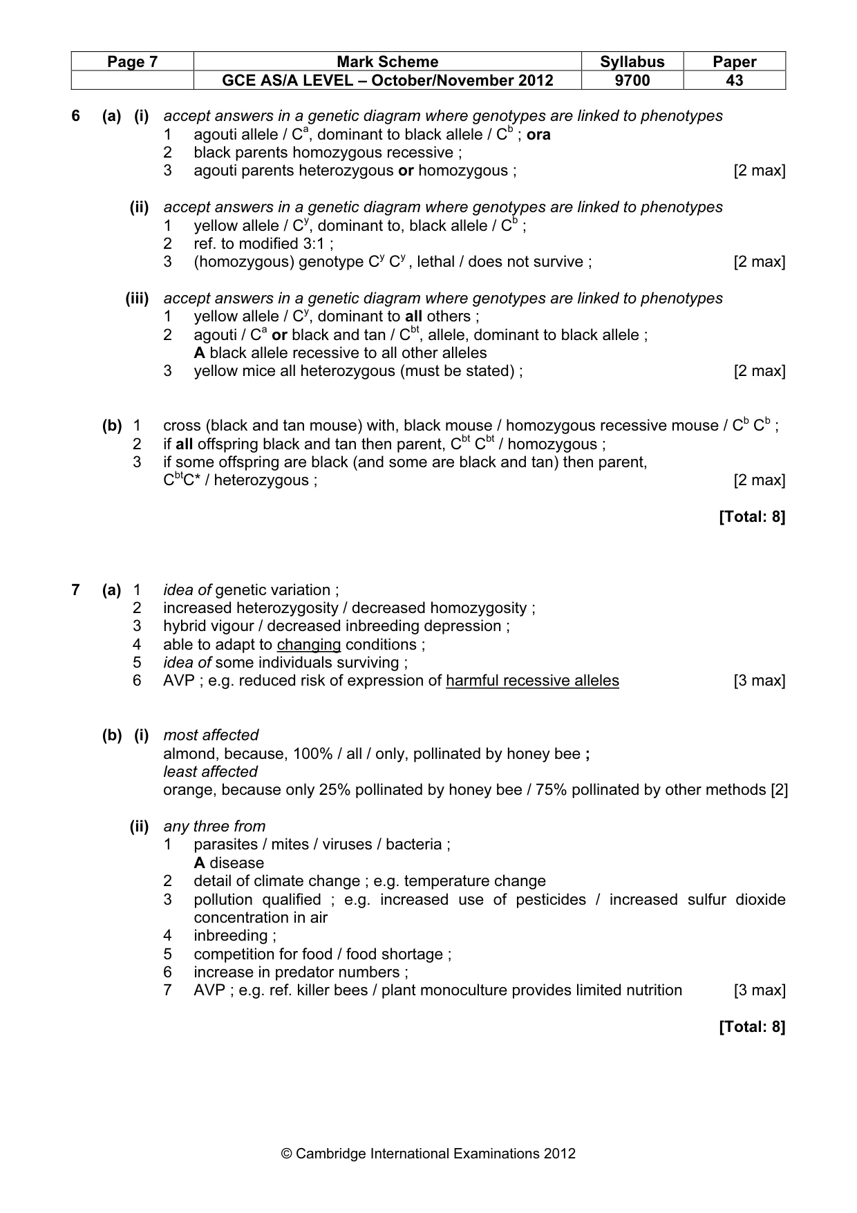 Mark scheme, page 7 of 10