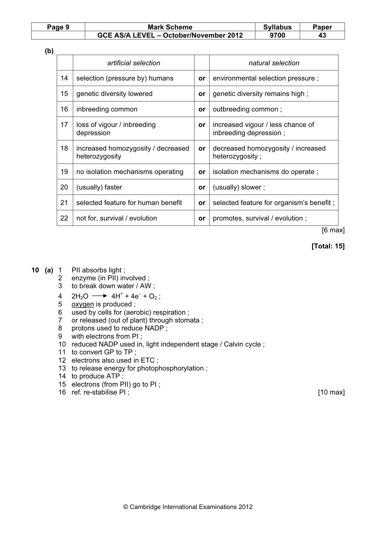 Mark scheme, page 9 of 10