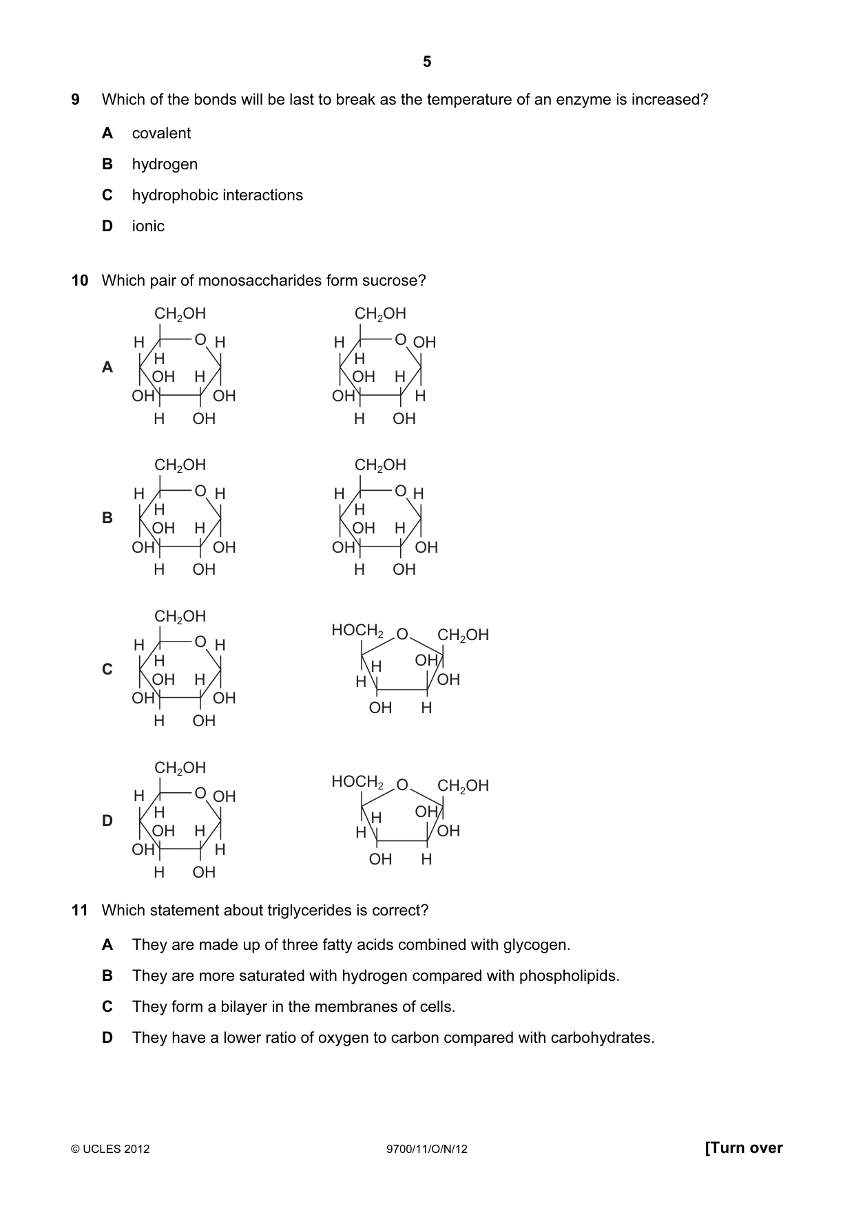 Cambridge A Level Biology 9700 2012 Oct/Nov Paper 1 · Variant 1 question paper, page 5 of 16