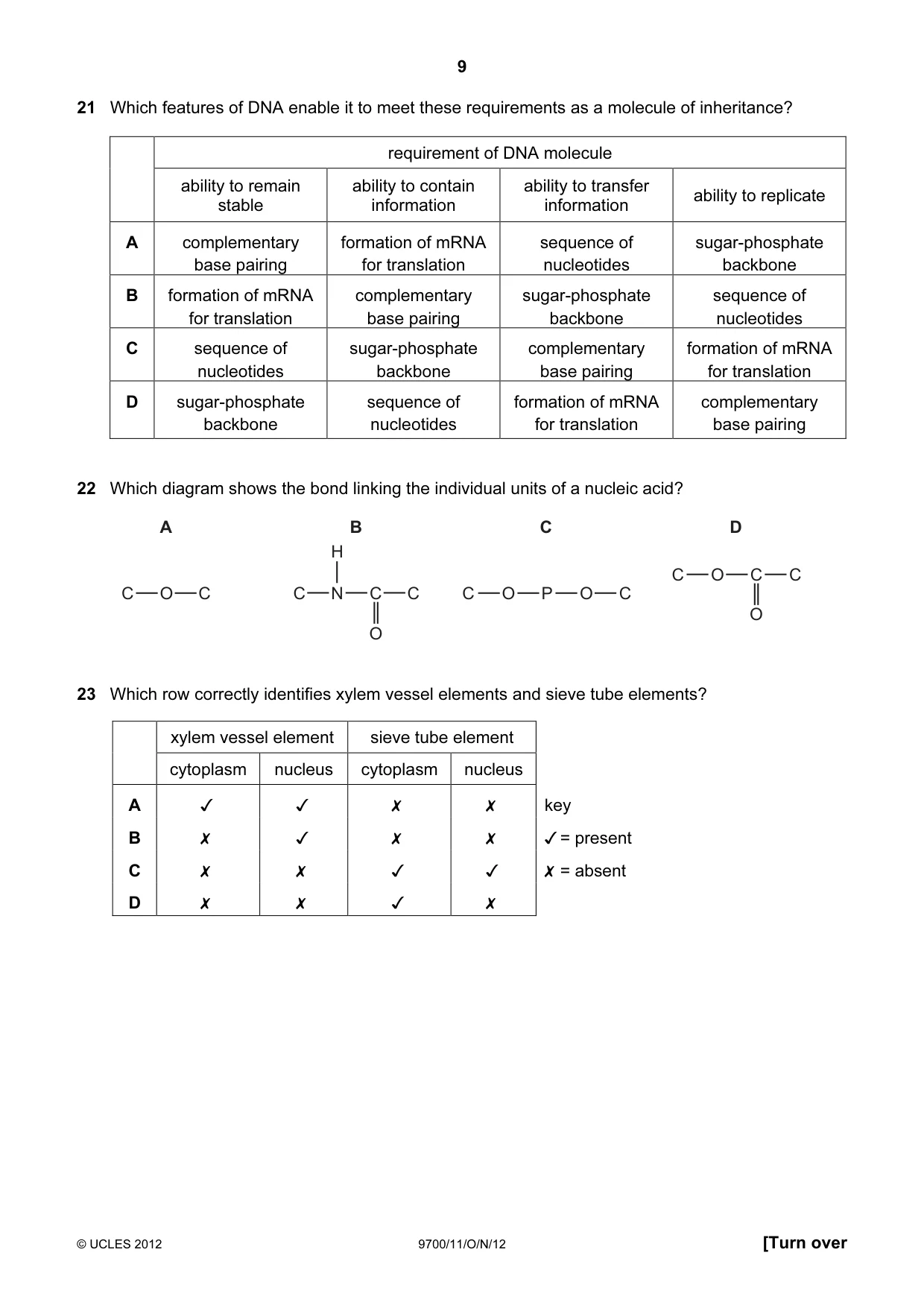 Cambridge A Level Biology 9700 2012 Oct/Nov Paper 1 · Variant 1 question paper, page 9 of 16