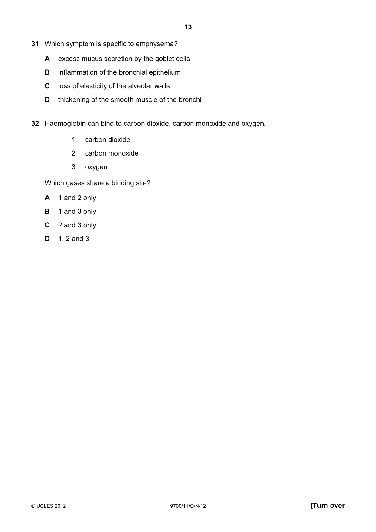 Cambridge A Level Biology 9700 2012 Oct/Nov Paper 1 · Variant 1 question paper, page 13 of 16